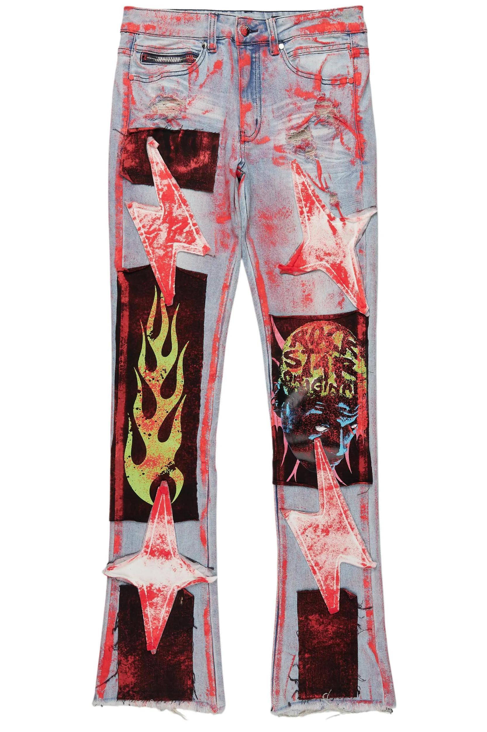 Edge Blue/Red Roller Paint Stacked Flare Jean Male Product Image