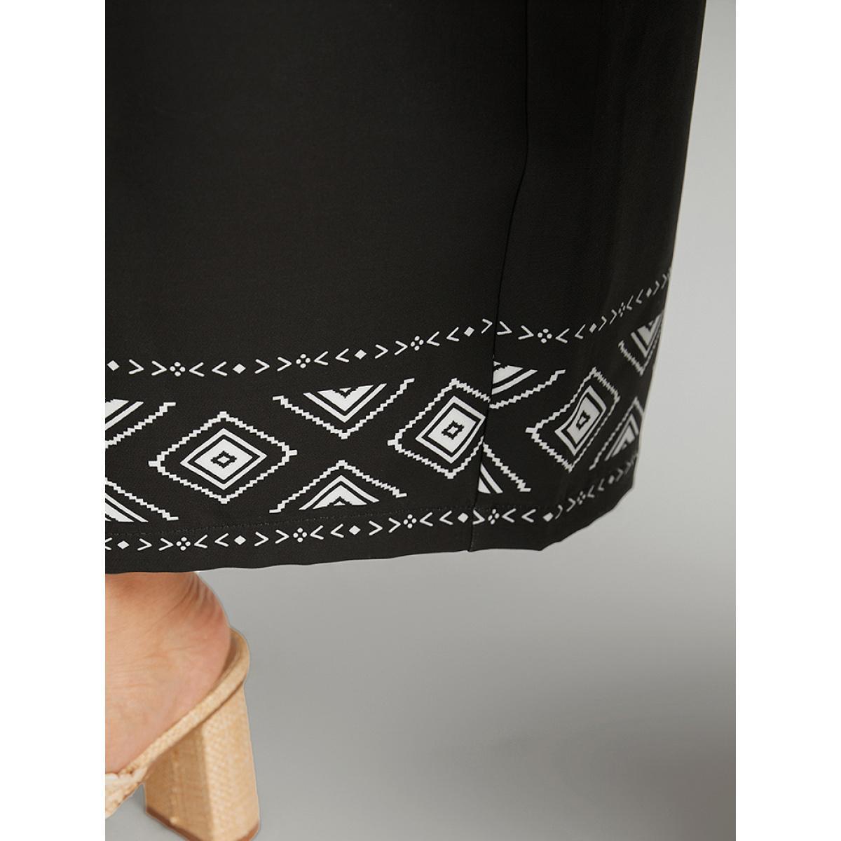 Plus Size Boho Print Elastic Waist Straight Leg Pants Women Black Vacation Straight Leg High Rise Dailywear Pants BloomChic 10/M Product Image