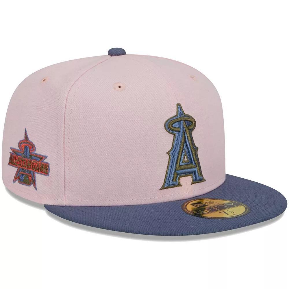 Men's New Era Pink/Blue Los Angeles Angels  Olive Undervisor 59FIFTY Fitted Hat, Size: 8 Product Image