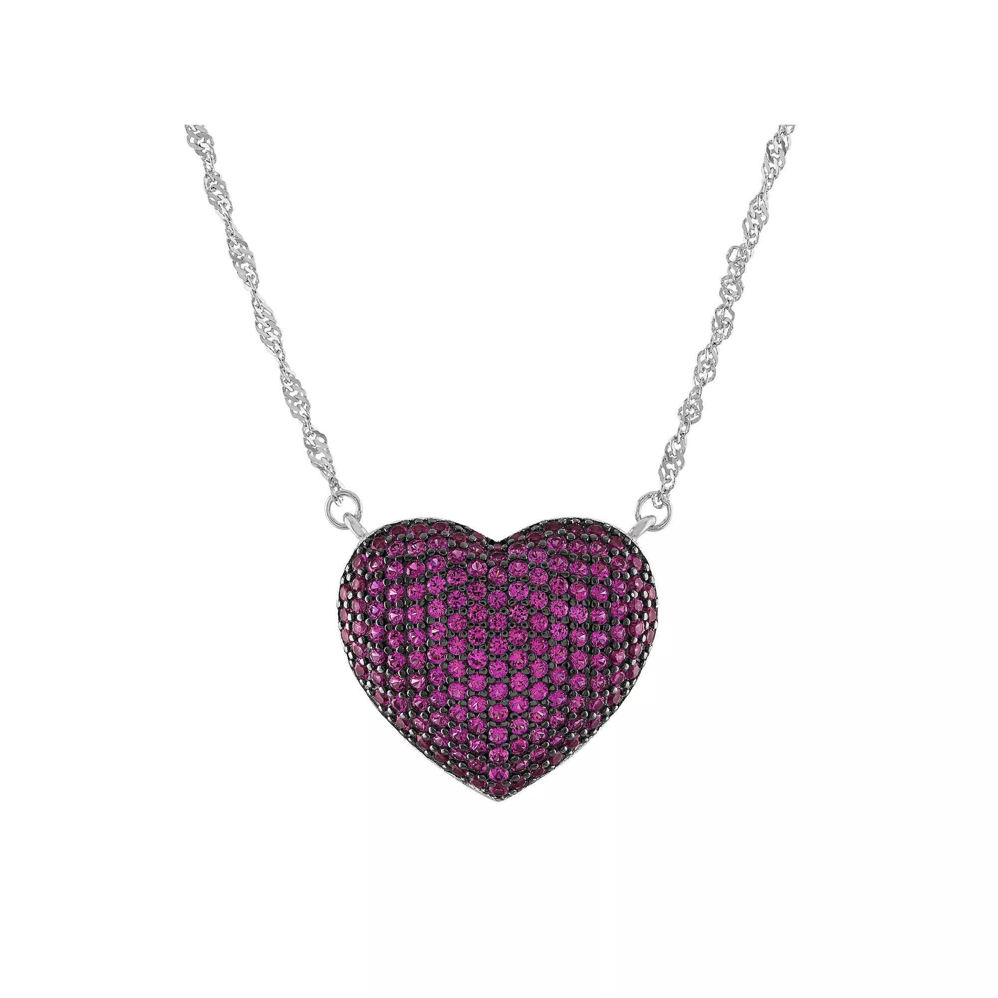Designs by Gioelli Sterling Silver Lab-Created Ruby Pave Heart Pendant Necklace, Women's Product Image