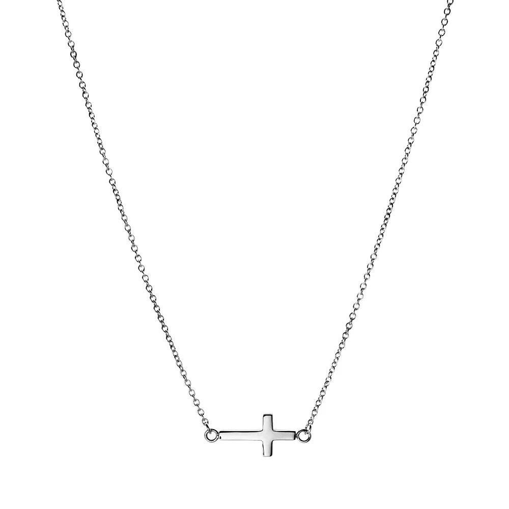 LYNX Stainless Steel Sideways Cross Necklace, Women's, Size: 24", Silver Product Image