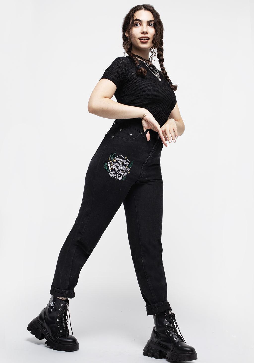 Mycena Mushroom Embroidered Mom Jean Product Image