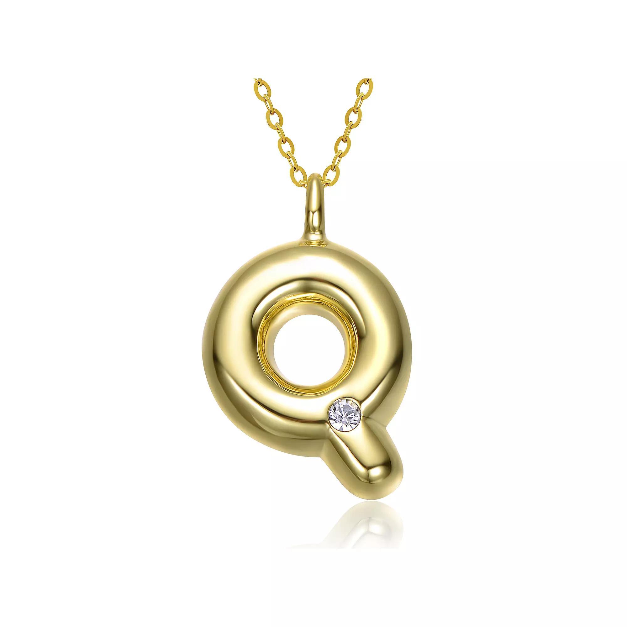 14k Gold Plated Bubble Initial Pendant Necklace, Womens Gold Tone Q Product Image