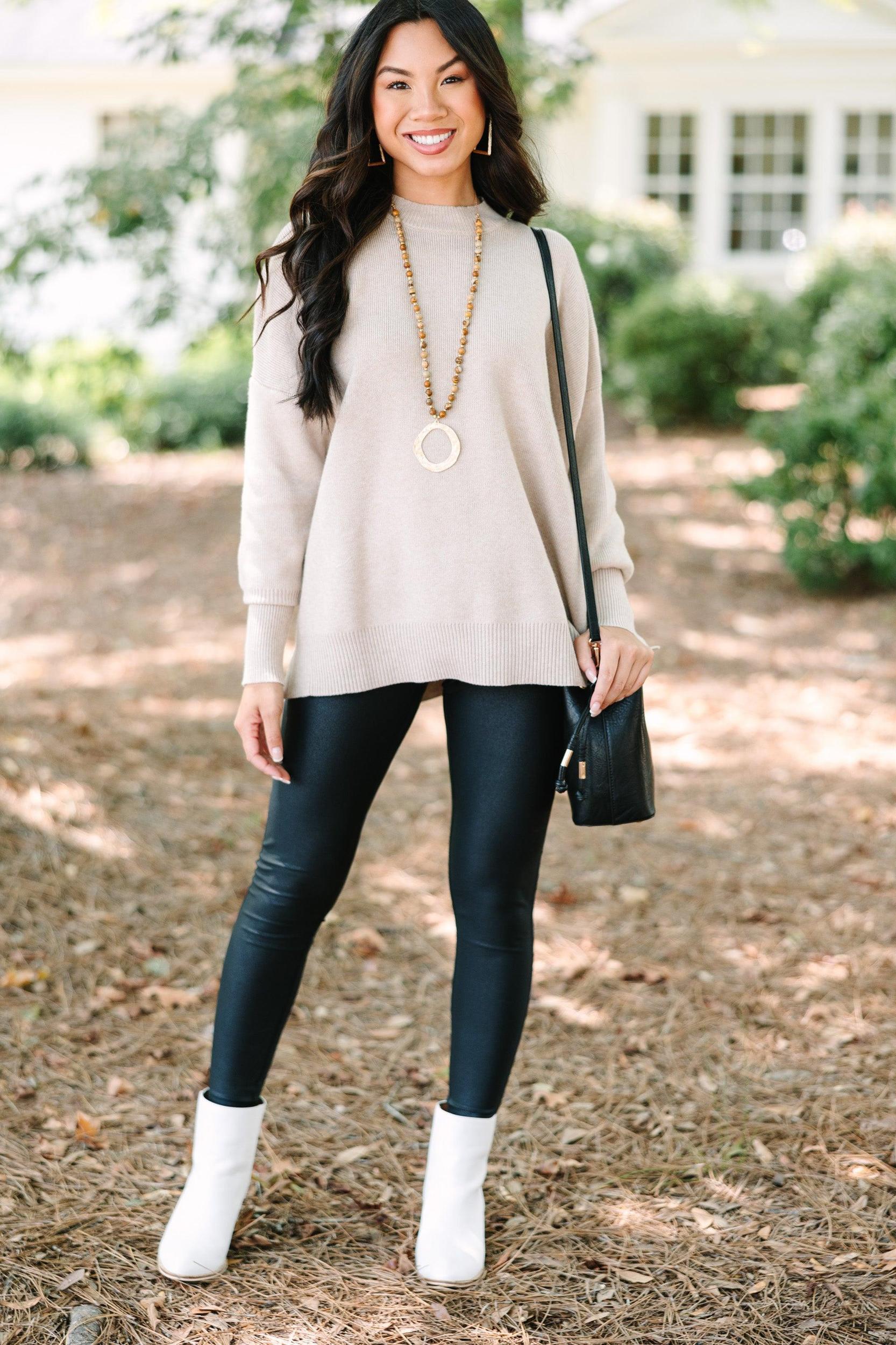 Perfectly You Taupe Brown Mock Neck Sweater Female Product Image
