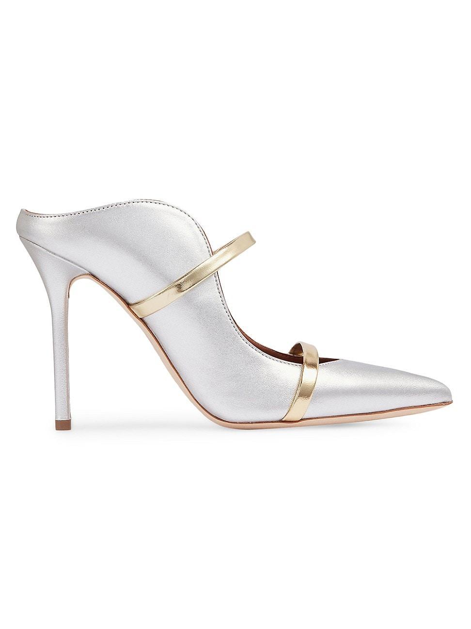 Womens Maureen 100MM Leather Mules with Mirror Leather Straps Product Image