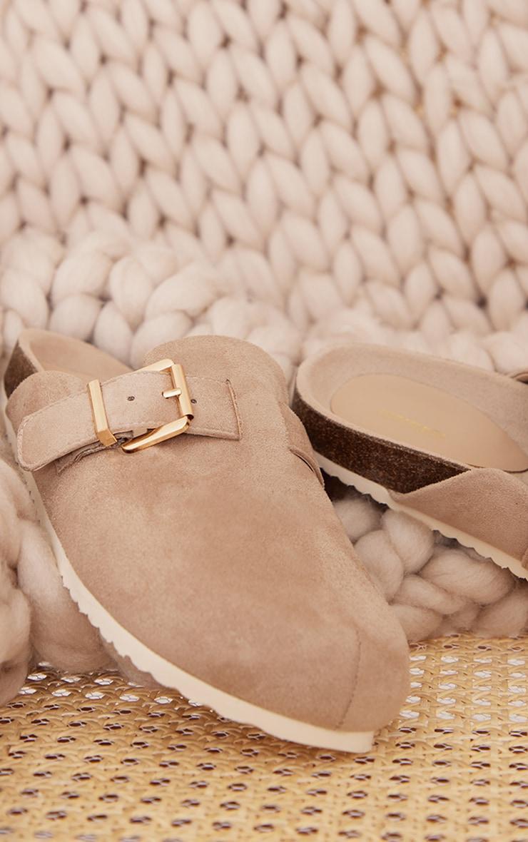 Natural Buckle Detail Faux Suede Mules Product Image