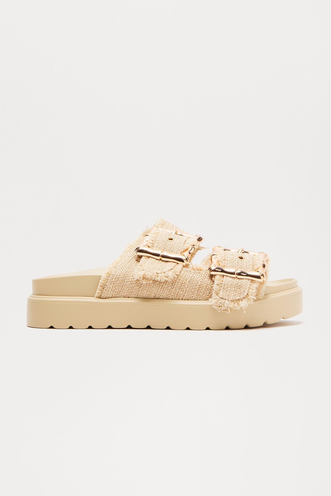 Chilli Raffia Buckle Platform Sandals - Natural Product Image