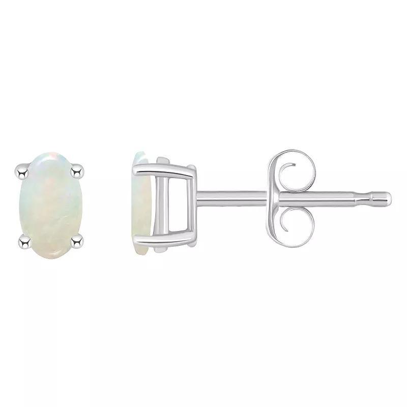 14k White Gold Oval Birthstone Stud Earrings, Women's, White Topaz Apr Product Image