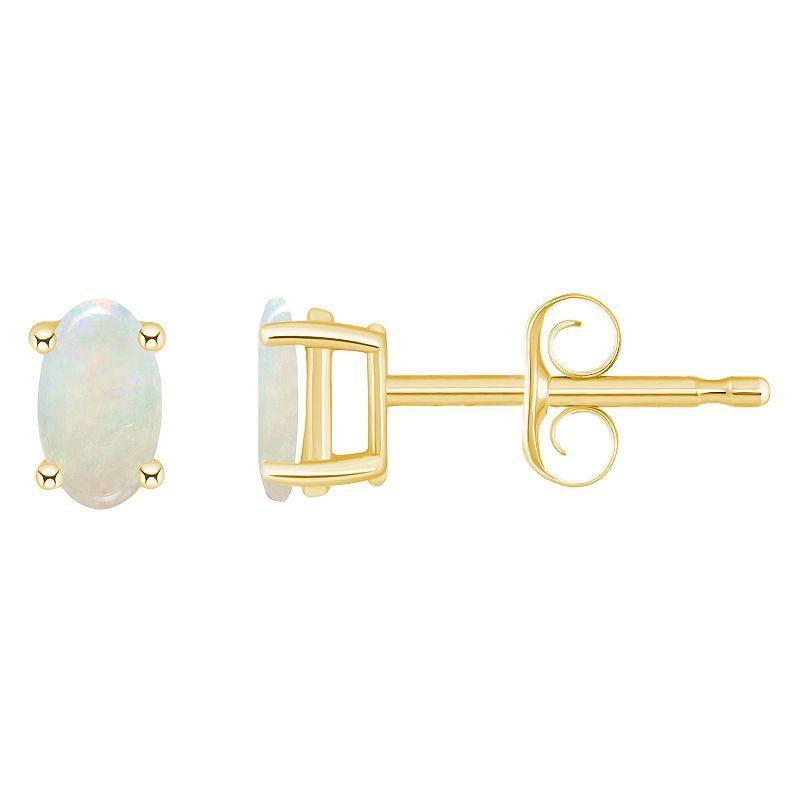 14k White Gold Oval Birthstone Stud Earrings, Women's, White Topaz Apr Product Image