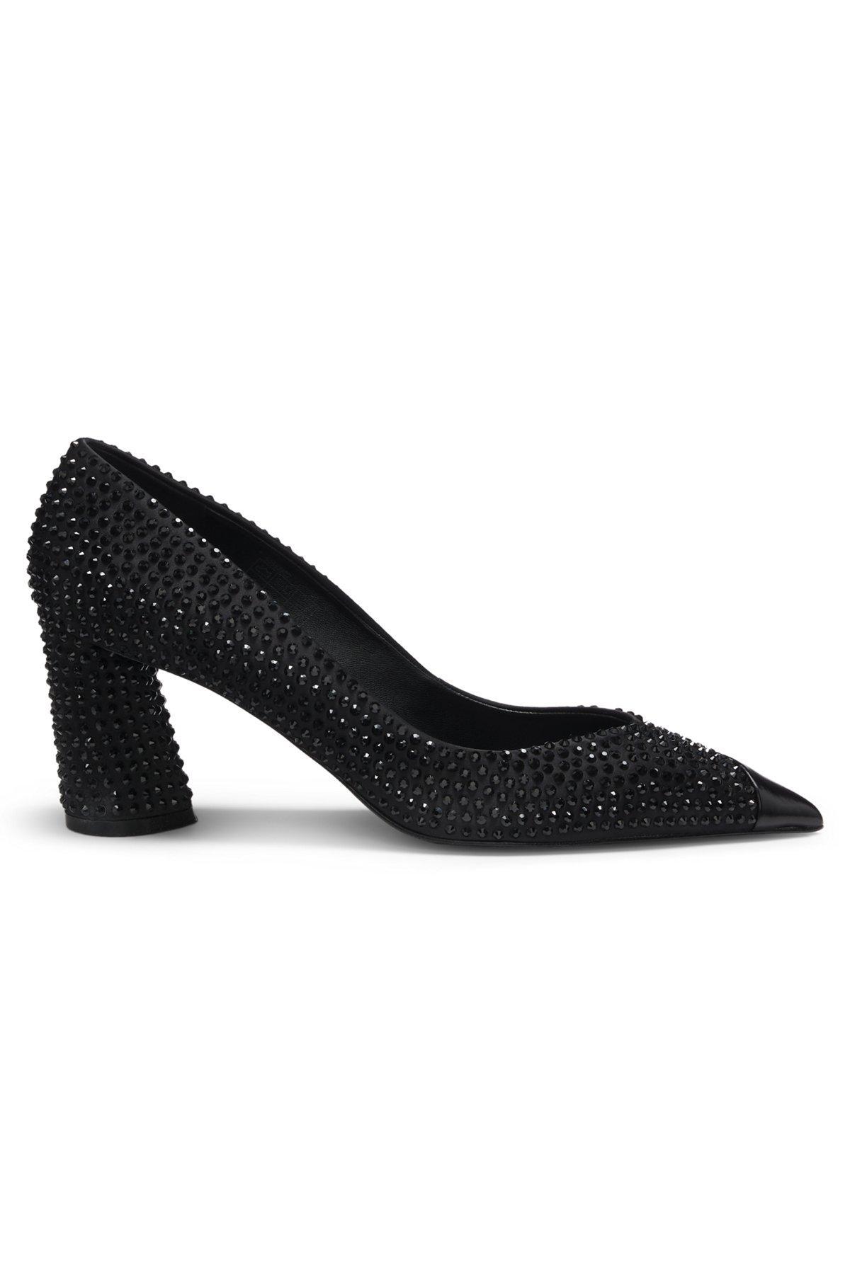 Satin pumps with rhinestones with 7cm heel Product Image
