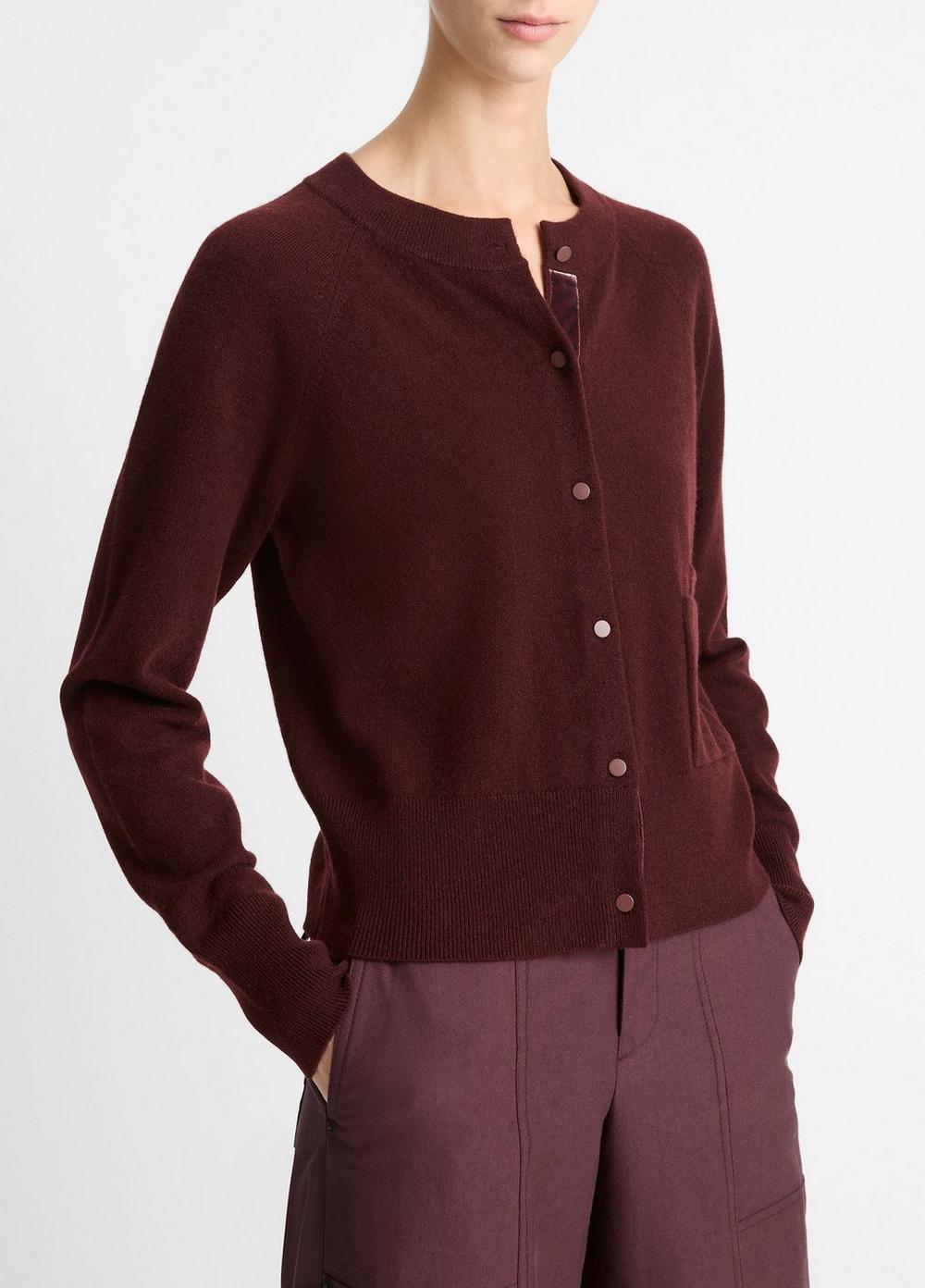 Womens Velvet-Trim Wool-Blend Cardigan, Black, Size S Vince Product Image
