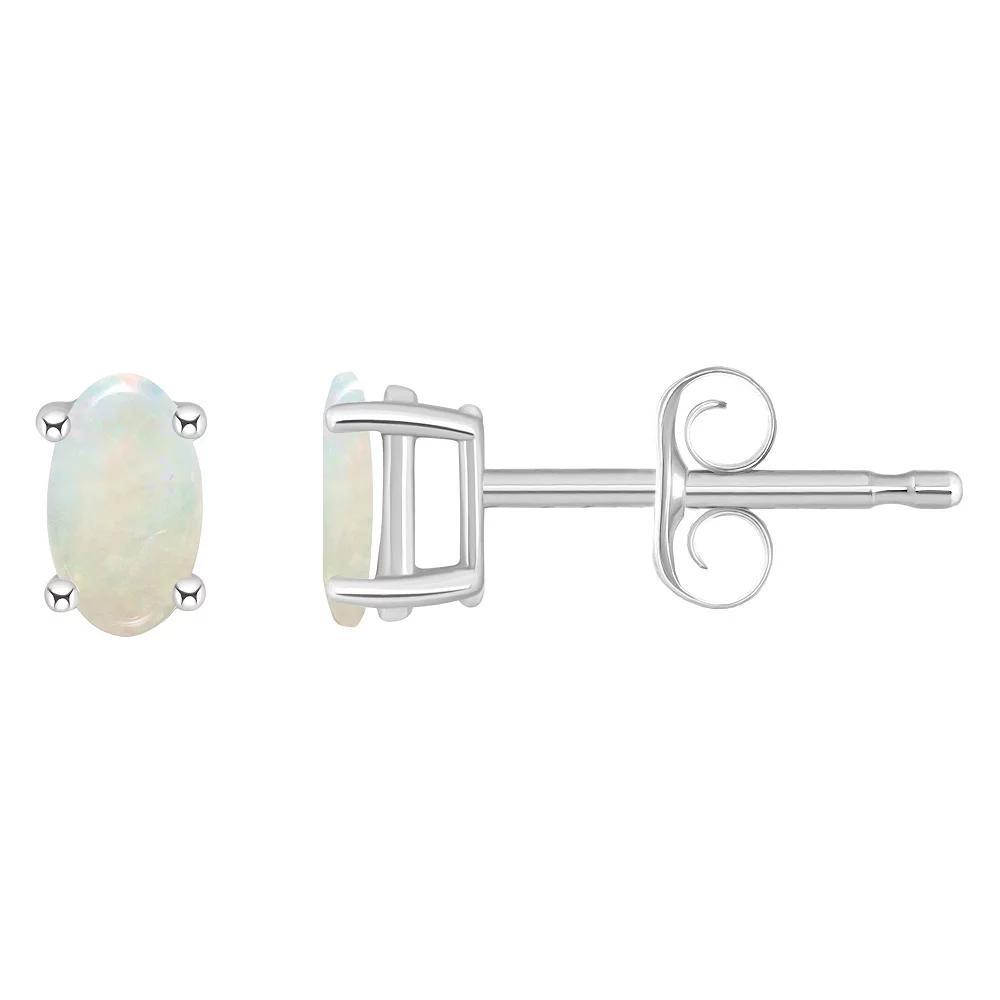 14k White Gold Oval Birthstone Stud Earrings, Women's, White Topaz Apr Product Image