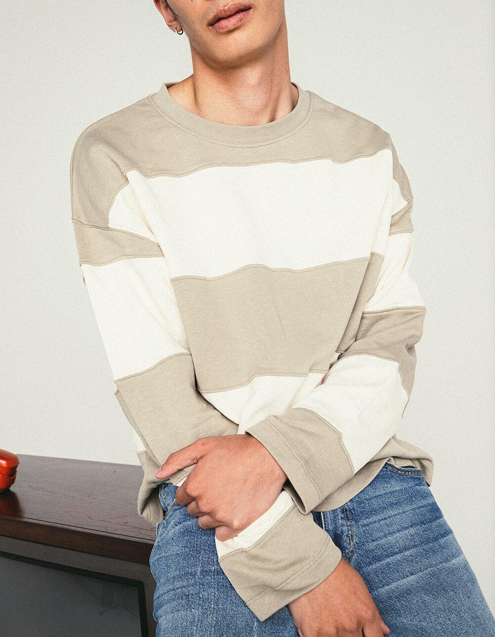 JACK & JONES Block Mens Stripe Crewneck Sweatshirt - Cream Combo Product Image