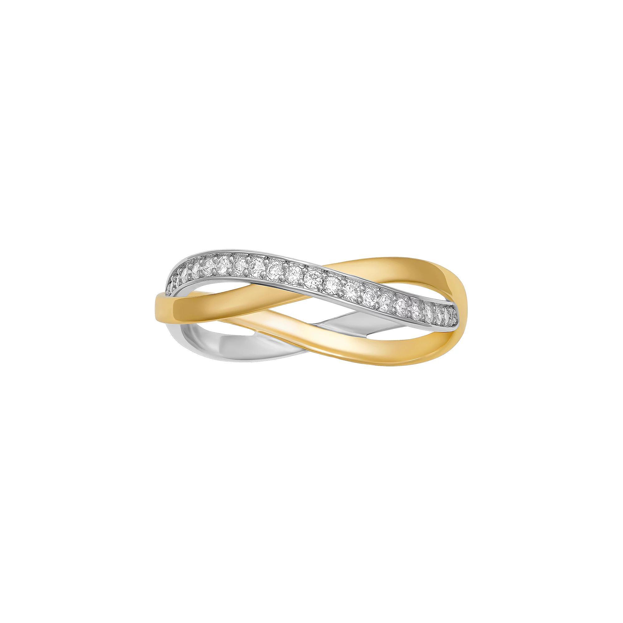 PRIMROSE Sterling Silver Cubic Zirconia Crossover Ring, Women's, Size: 7, Gold Over Sterling Product Image