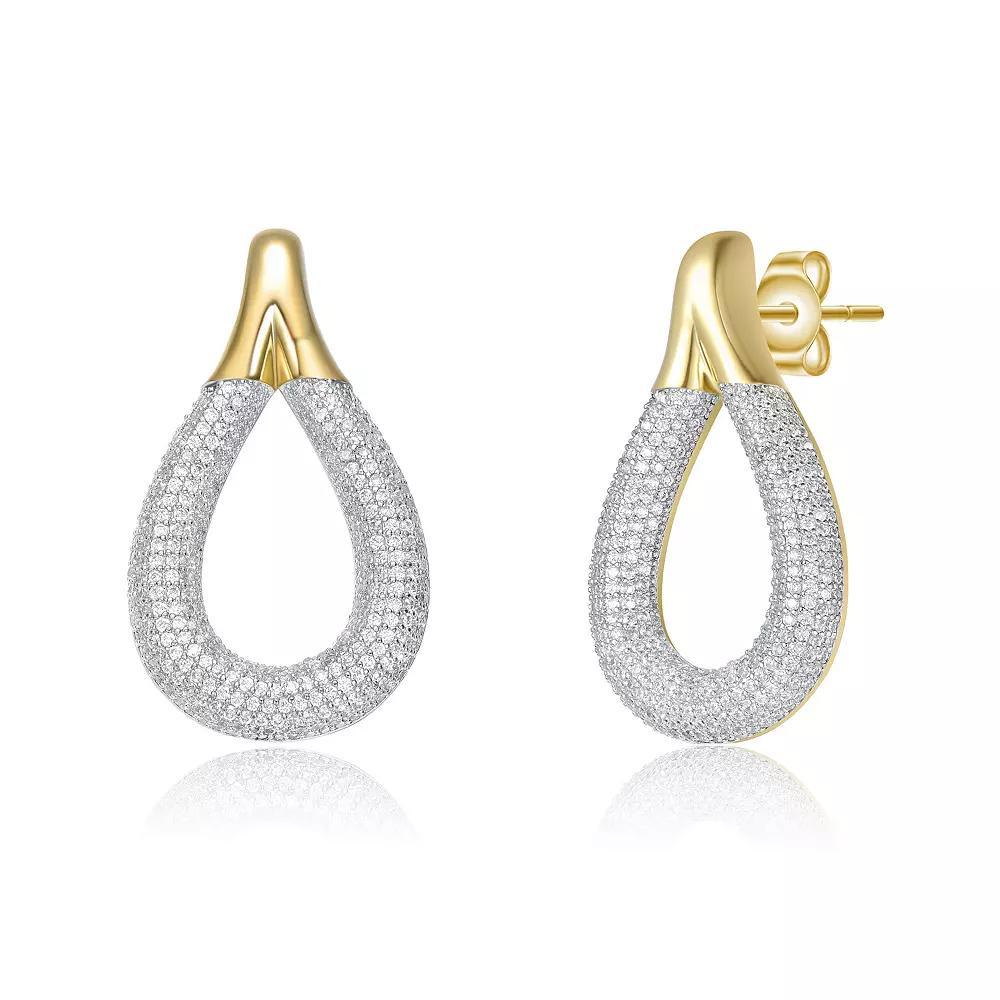 14k Gold Plated Cubic Zirconia Raindrop Front-Facing Mini-Hoop Earrings, Womens, Gold Tone Product Image