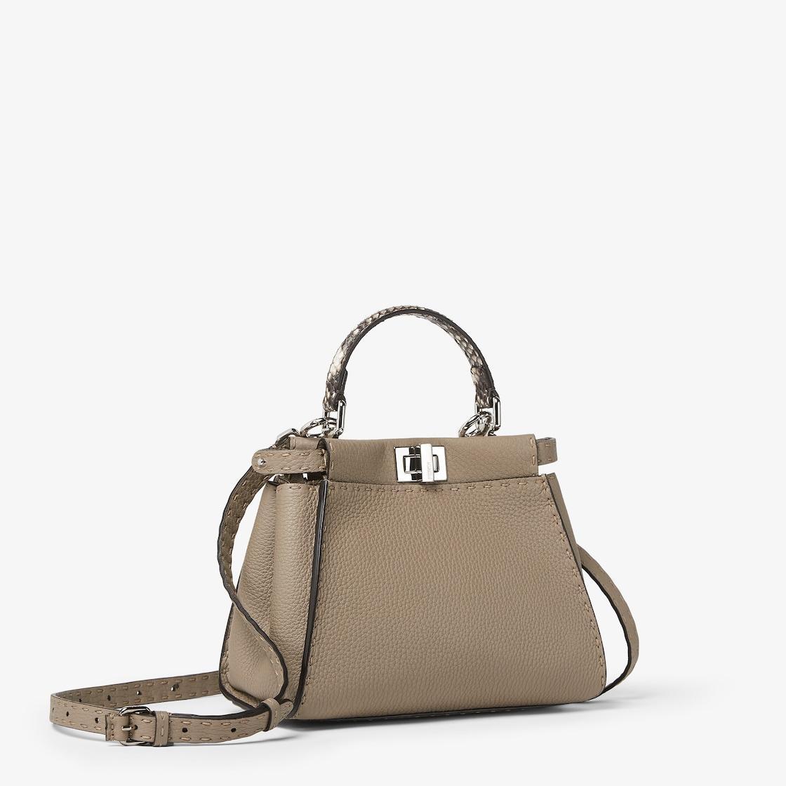 Peekaboo MiniDove gray Selleria bag with 1048 hand-sewn topstitches Product Image