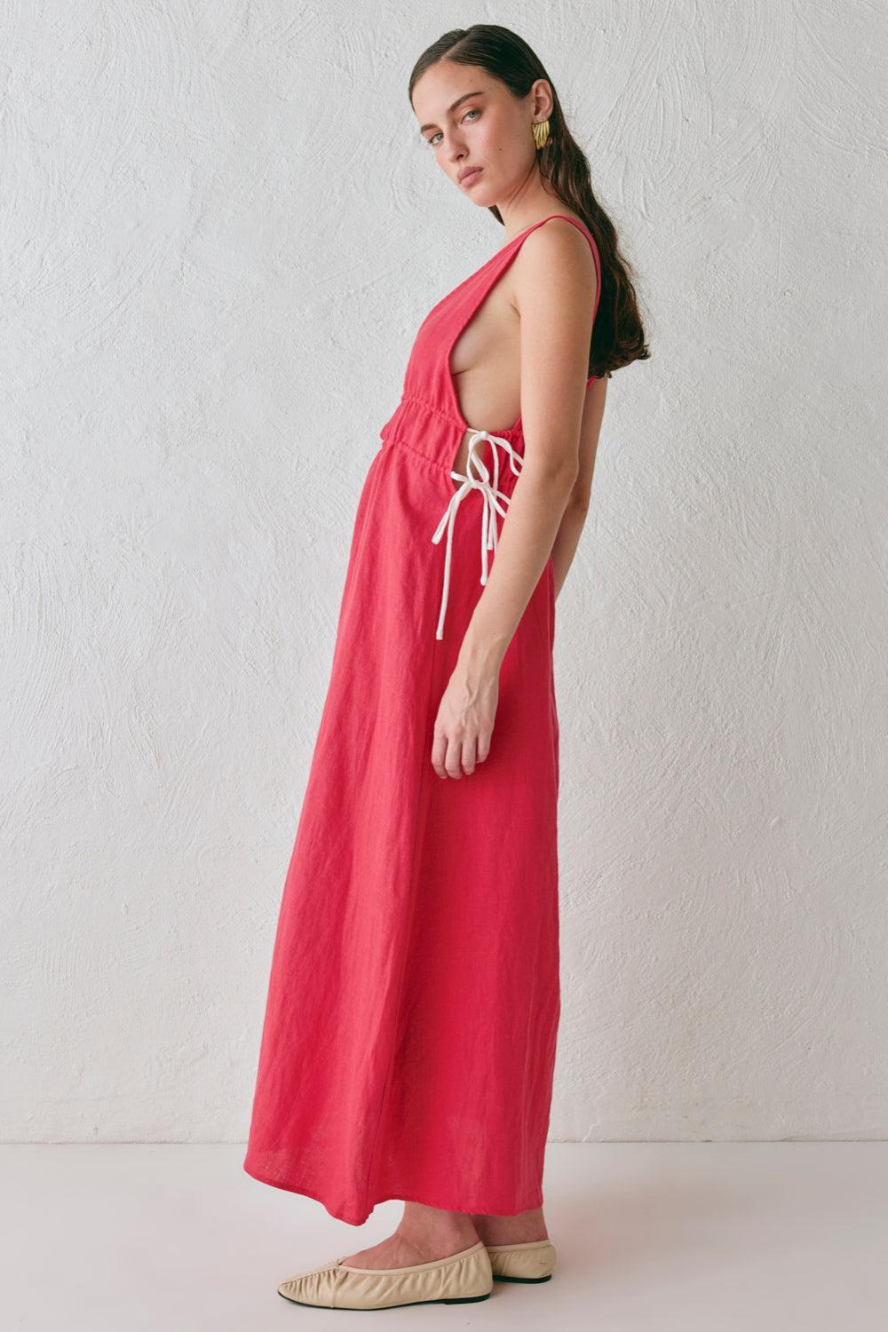 Paros Palms Linen Midi Dress Red Product Image