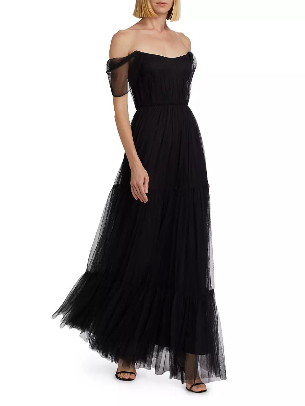 Ginny Tulle Off-the-Shoulder A-Line Gown Product Image
