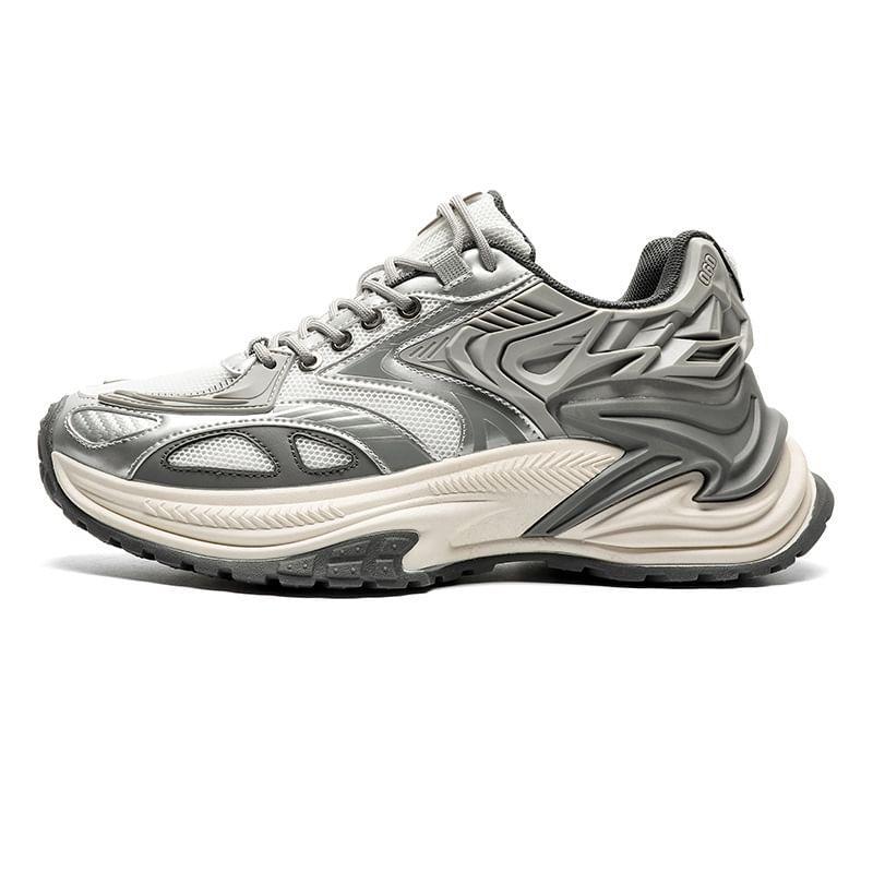 Platform Mesh Panel Lace-Up Sneakers Product Image