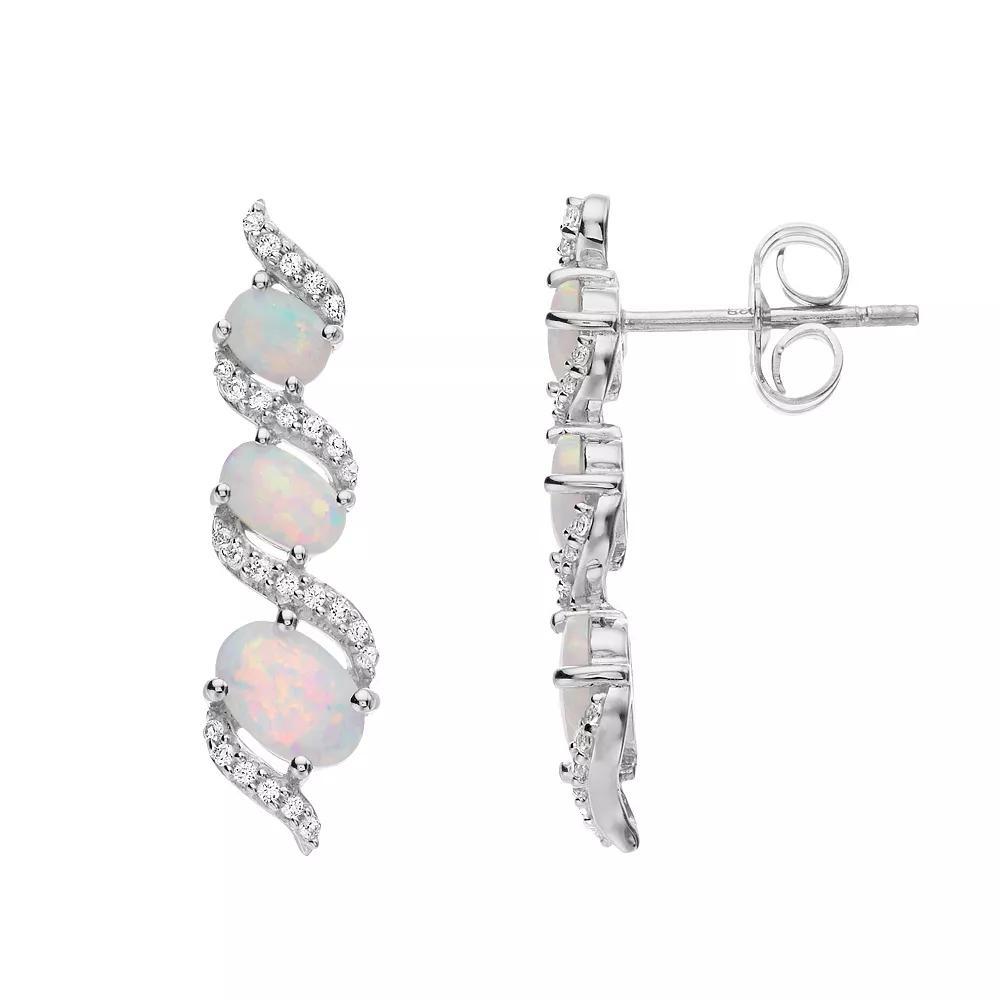Sterling Silver Lab-Created White Opal & Lab-Created White Sapphire 3-Stone Earrings, Women's Product Image