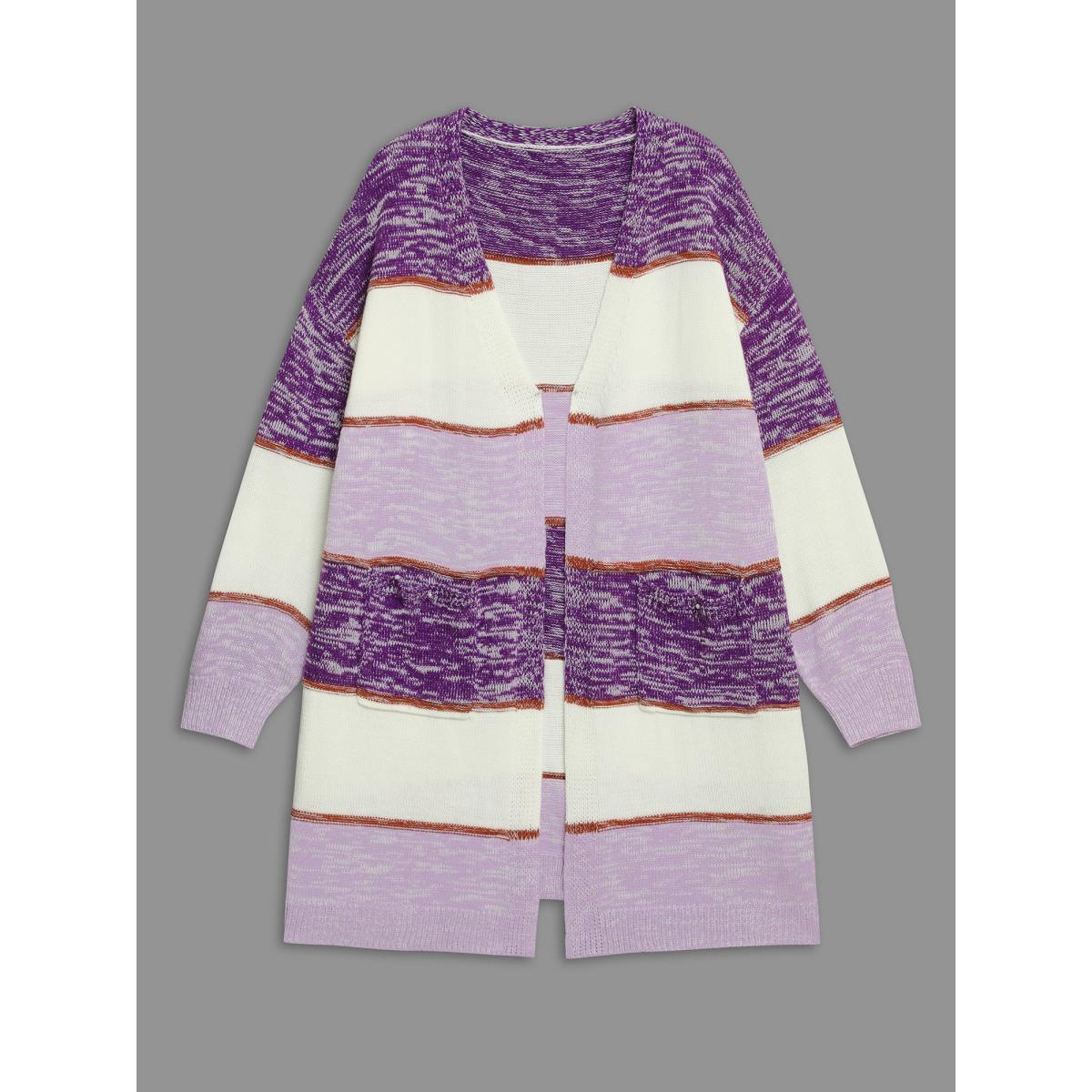 Plus Size Color Block Textured Open-Front Cardigan Deeppurple Women Casual Loose Long Sleeve Everyday Cardigans BloomChic 10/M Product Image