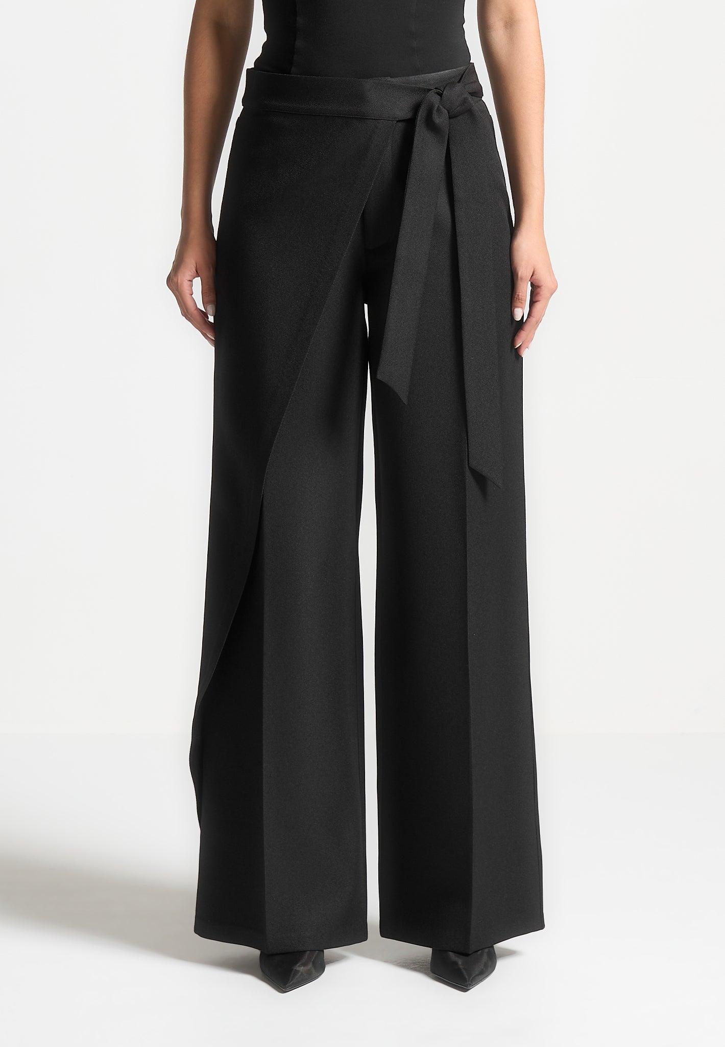 Tailored Wrap Trousers with Tie - Black Female Product Image