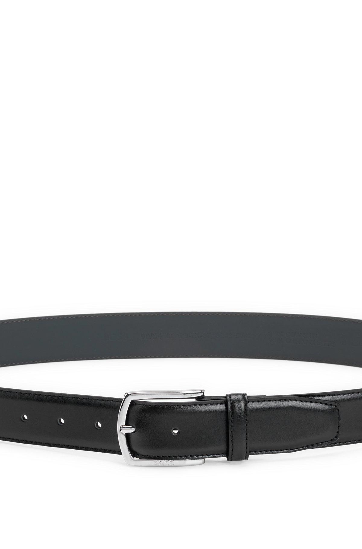 BOSS - Italian-leather belt with antique-effect brass buckle - Black Product Image