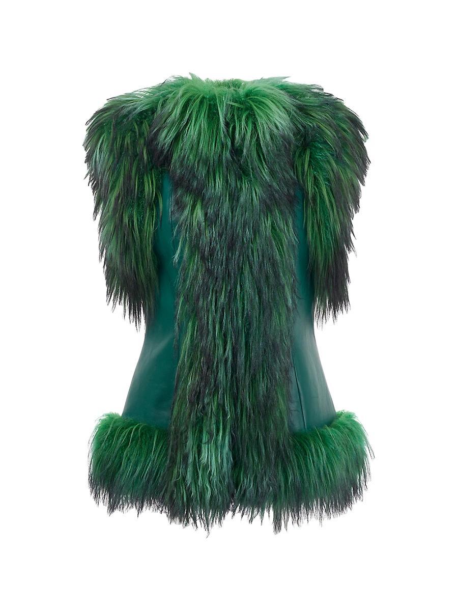 Womens Leather Vest With Goat Trim Product Image