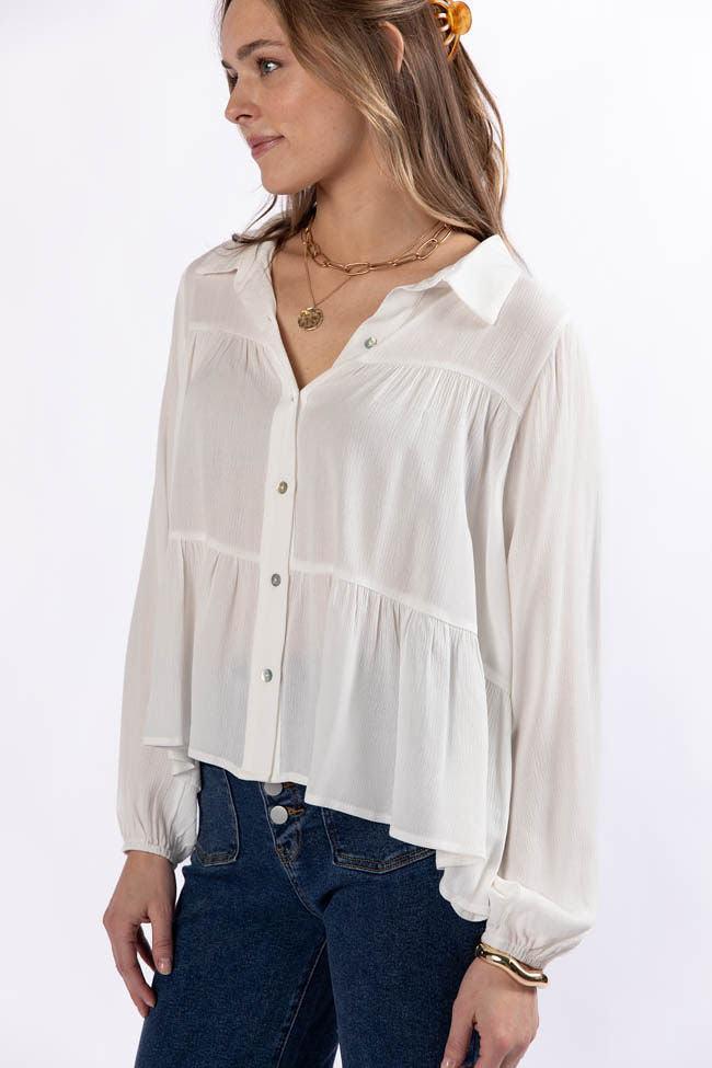 Something Good Ivory Tiered Relaxed Button Down Blouse SALE Product Image