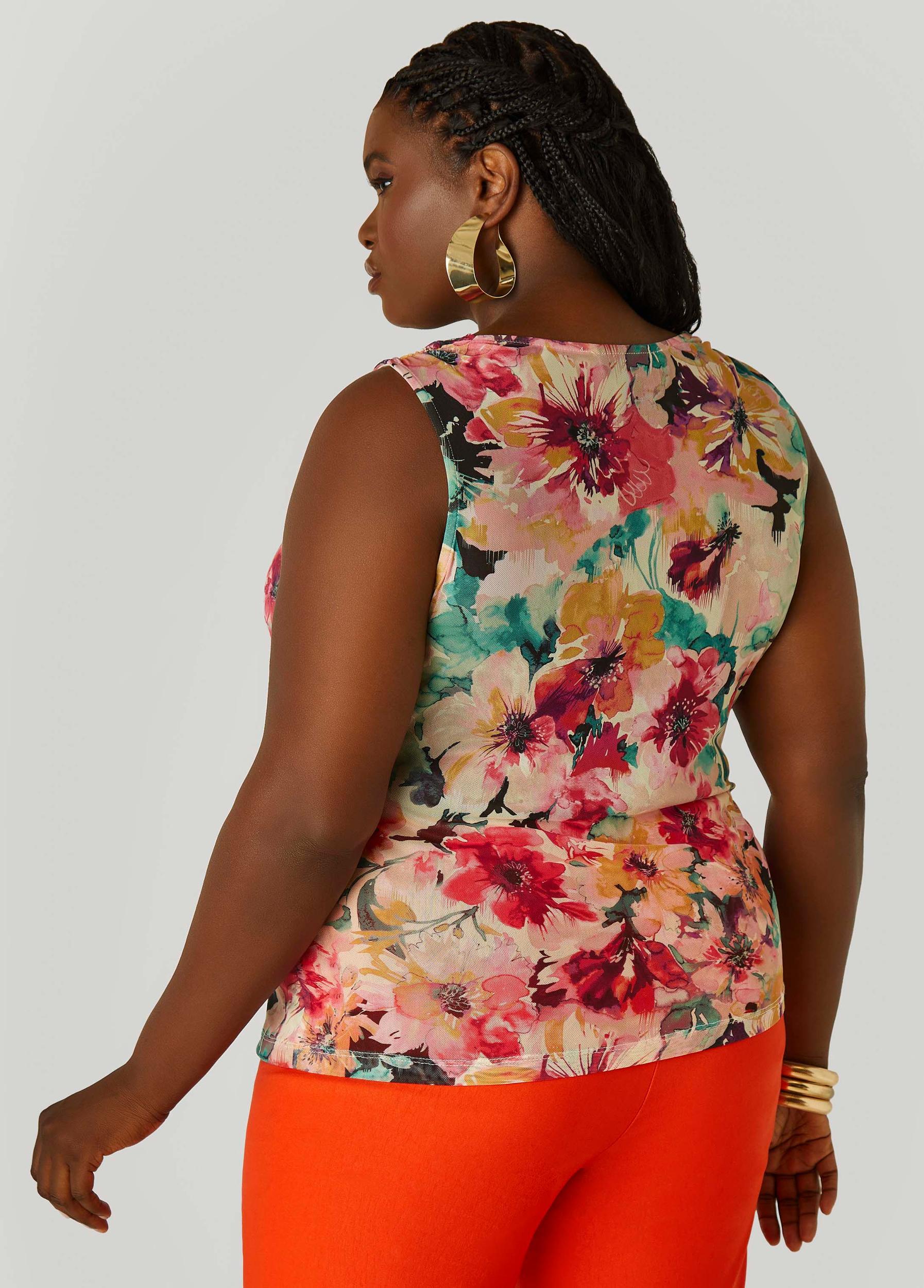 Cowl Neck Printed Mesh Top Product Image