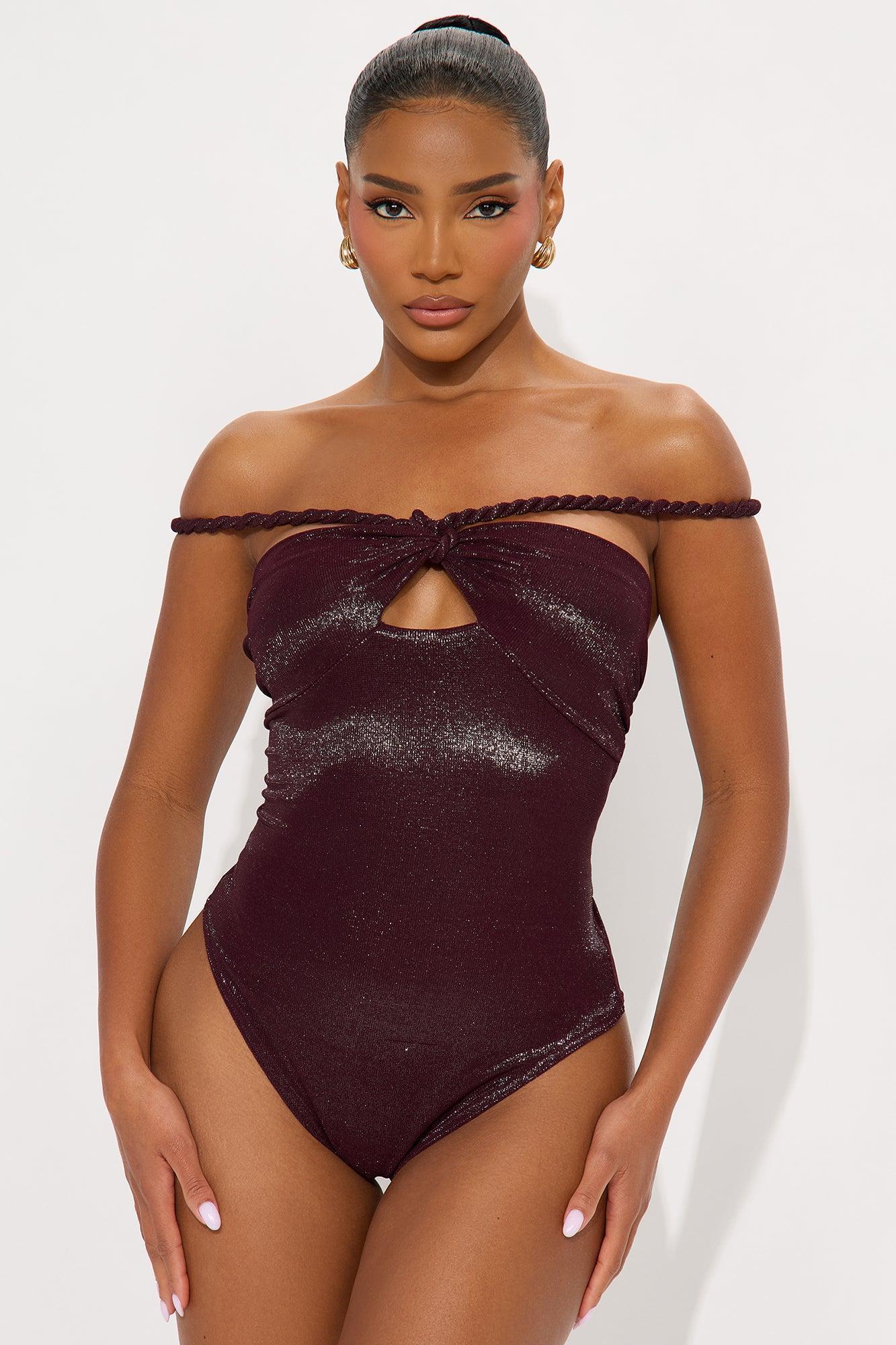 Miriam Twist Strap Off Shoulder Bodysuit - Burgundy Product Image