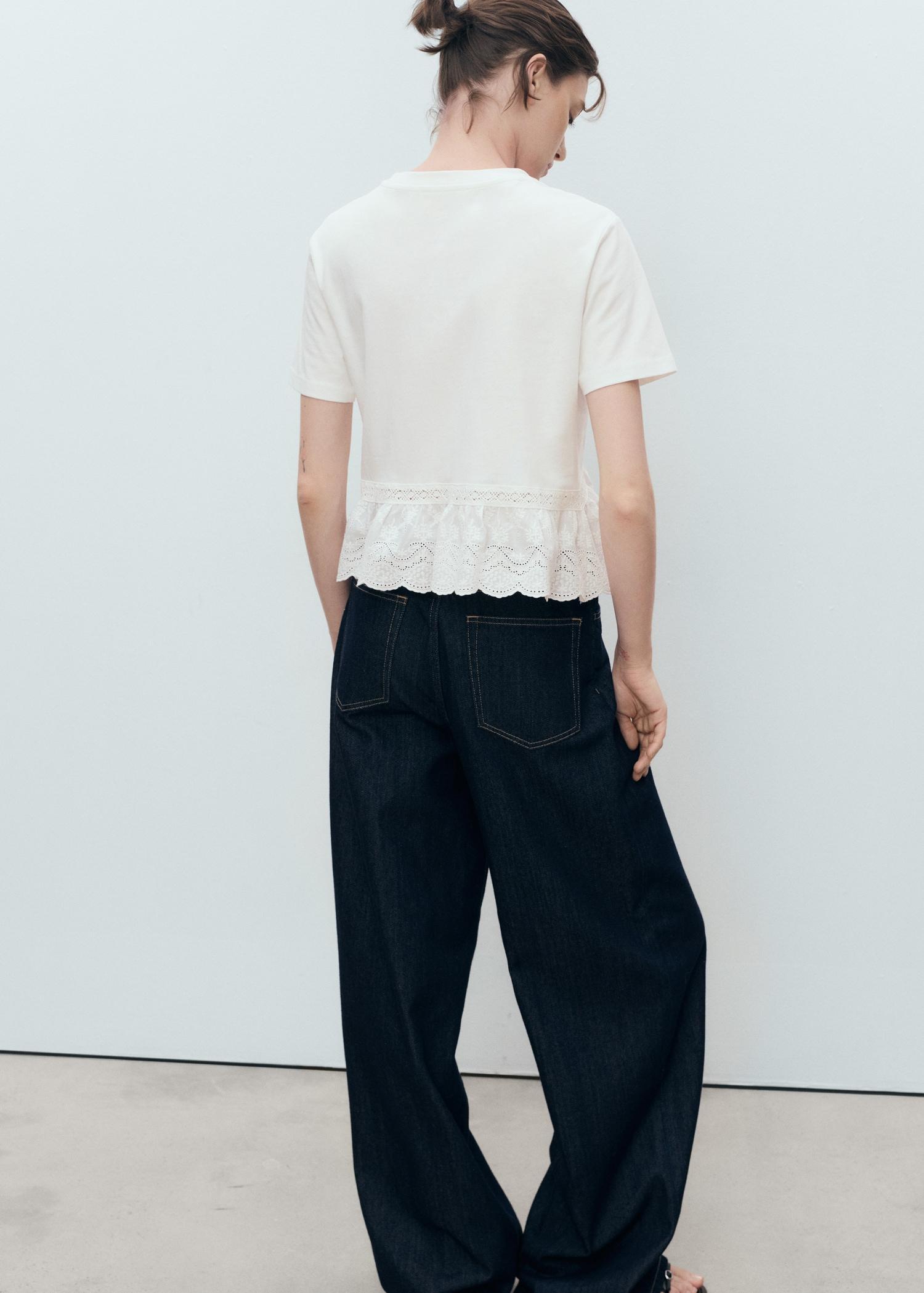Embroidered ruffle t-shirt - Women | MANGO USA Product Image