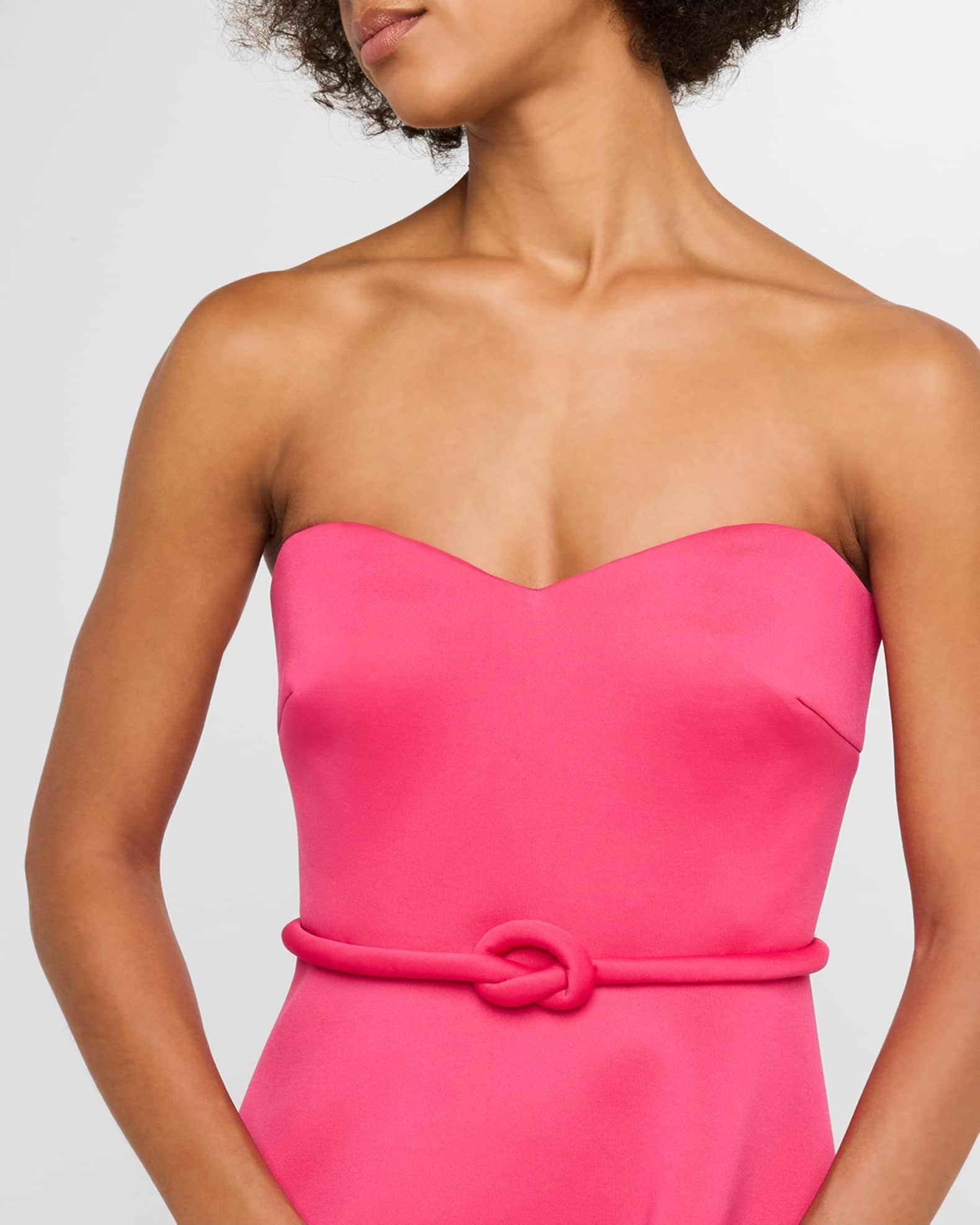 Strapless Laser-Cut Floral Scuba Midi Dress Product Image