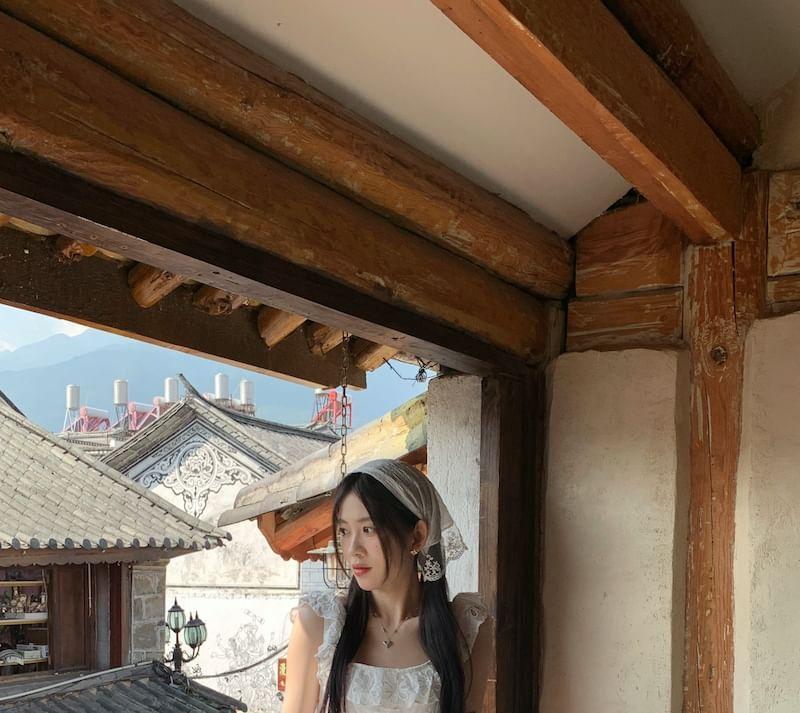 Cap-Sleeve Eyelet Lace Dress Product Image