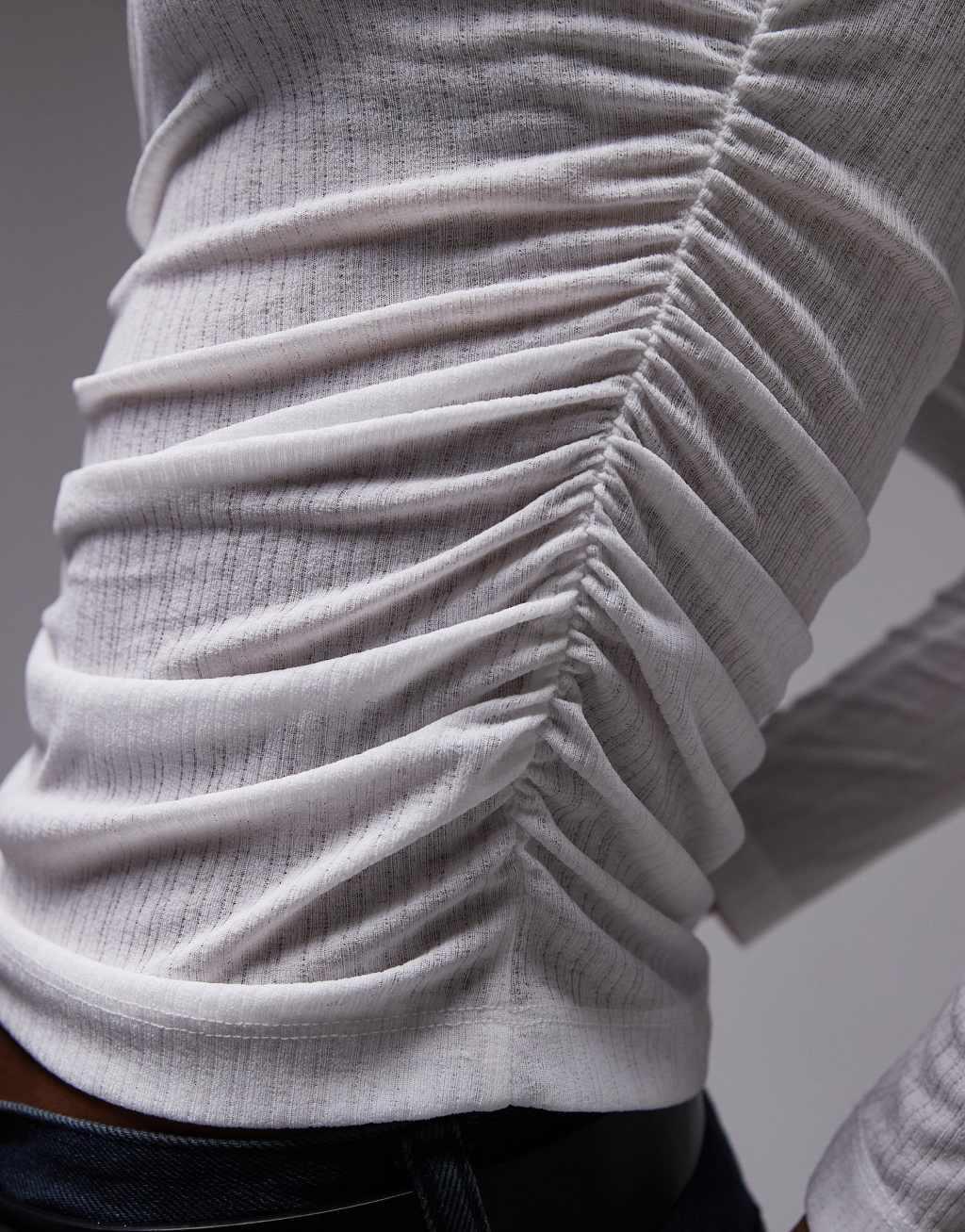 ASOS DESIGN dry handle long sleeve ruched side top in ivory Product Image
