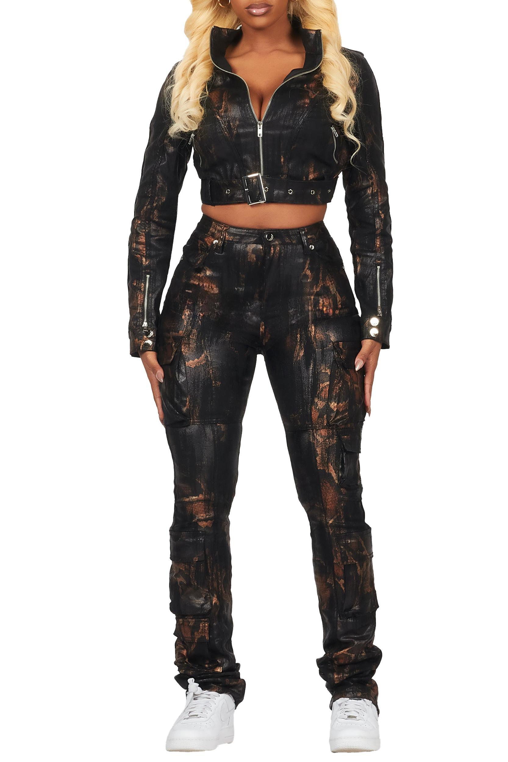 Nakedra Black Snakeskin Faux Leather Moto Jacket Female Product Image