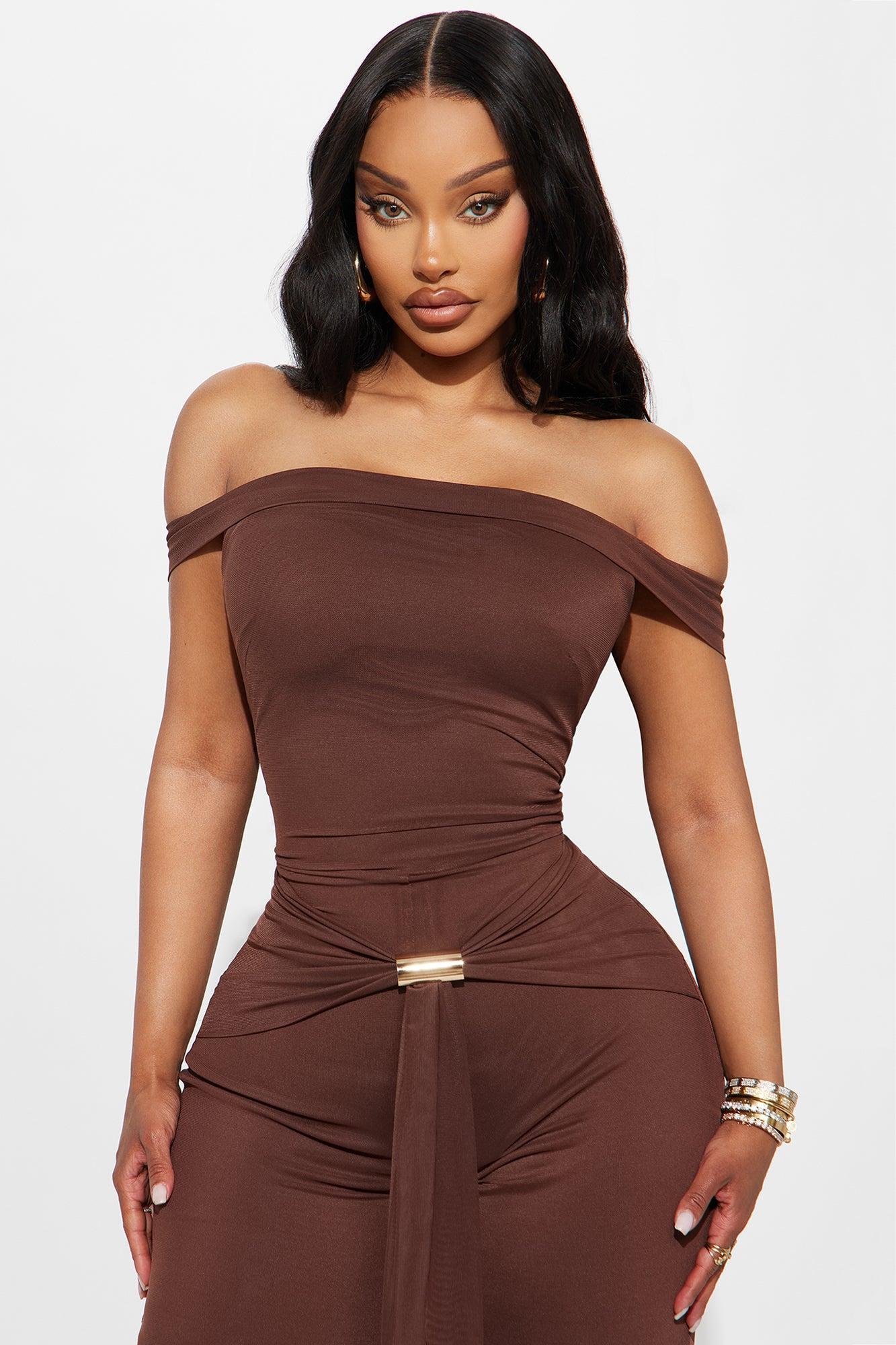 Elena Off Shoulder Wide Leg Jumpsuit - Chocolate Product Image