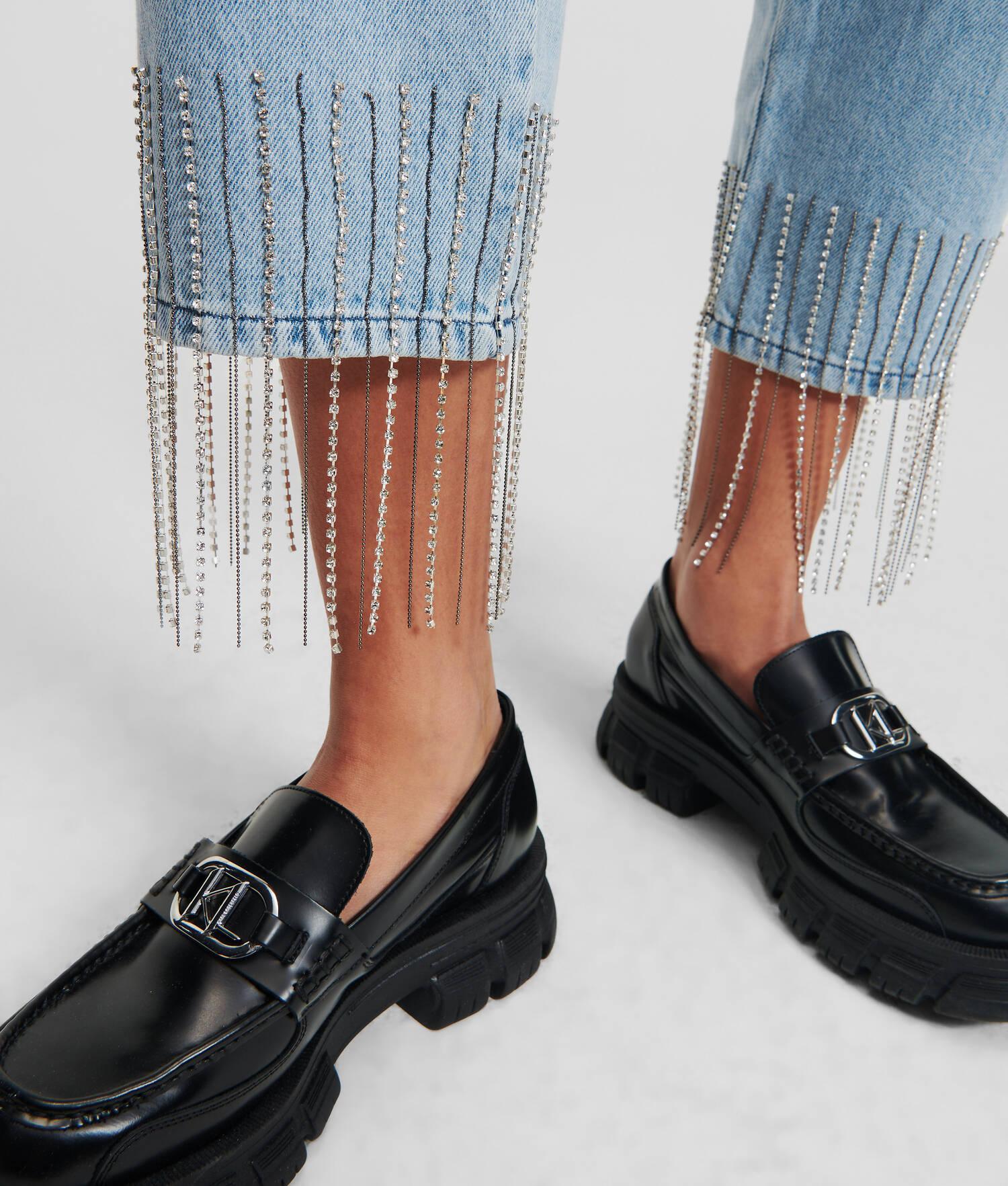 RHINESTONE FRINGED JEANS Product Image