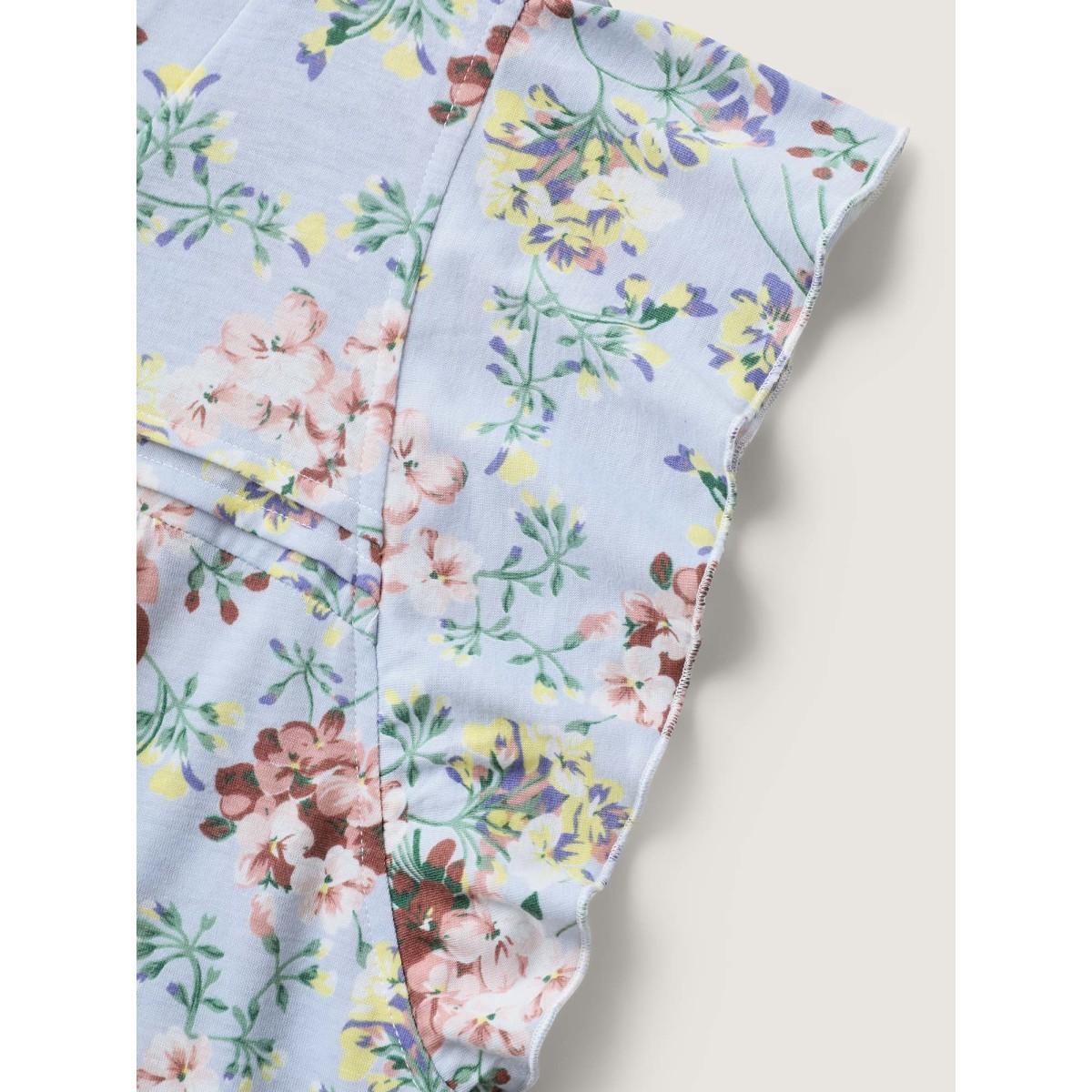 Plus Size Floral Pleated Button Detail Blouse Multicolor Women Tucked seam V-neck Everyday-Elegant T-shirts BloomChic 14-16/1X Product Image