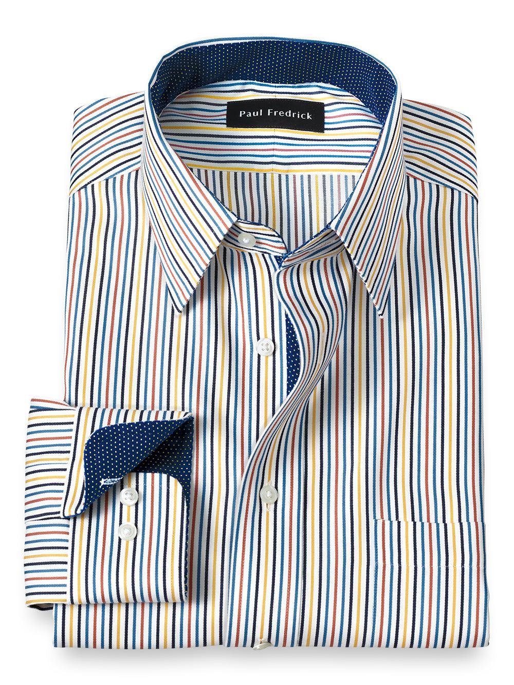 Non-Iron Cotton Stripe Dress Shirt With Contrast Trim - Multi Product Image