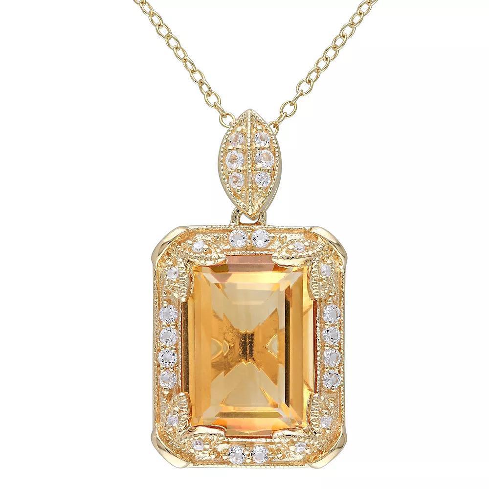 Stella Grace 18k Gold Over Silver Citrine, White Topaz & Diamond Accent Halo Pendant Necklace, Women's, Size: 18", Gold Tone Product Image
