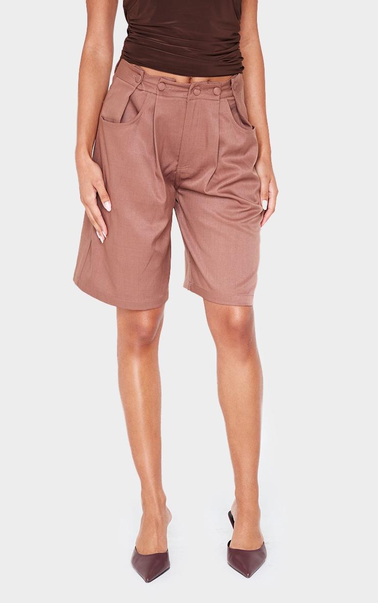 Chocolate Brown Tailored Woven Extendable Waist Long Shorts Product Image