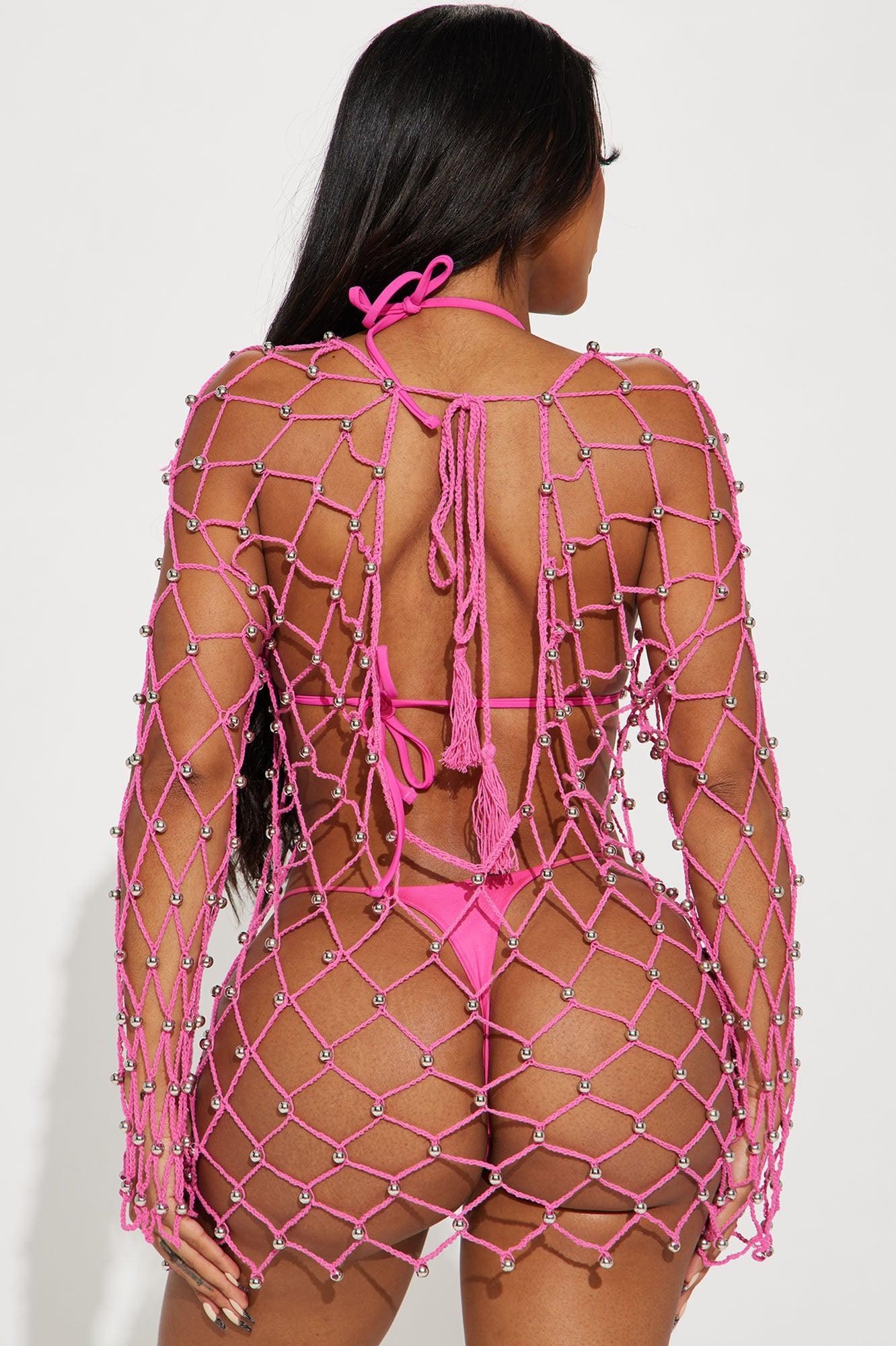 Lily Crochet Cover Up Dress - Hot Pink Product Image