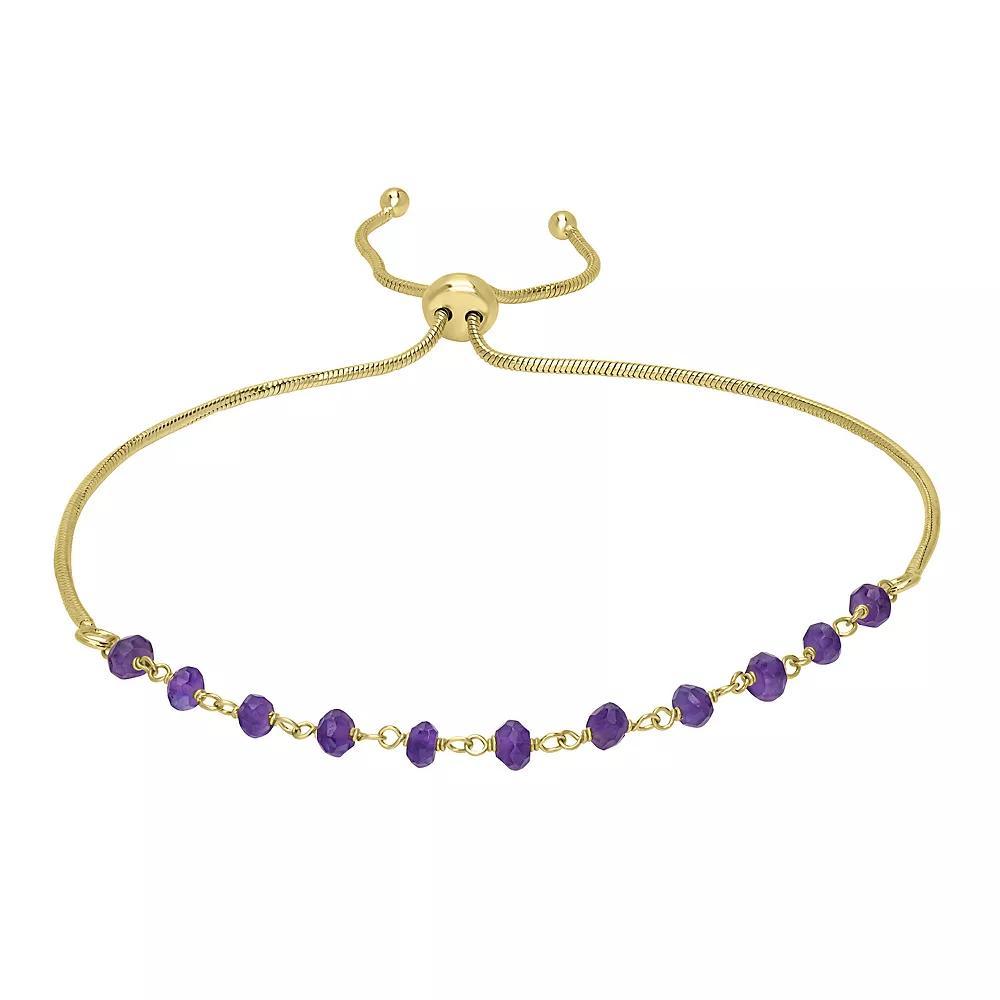 Gemistry 14k Gold over Sterling Silver Gemstone Beaded Adjustable Bracelet, Women's, Size: 11, Purple Product Image