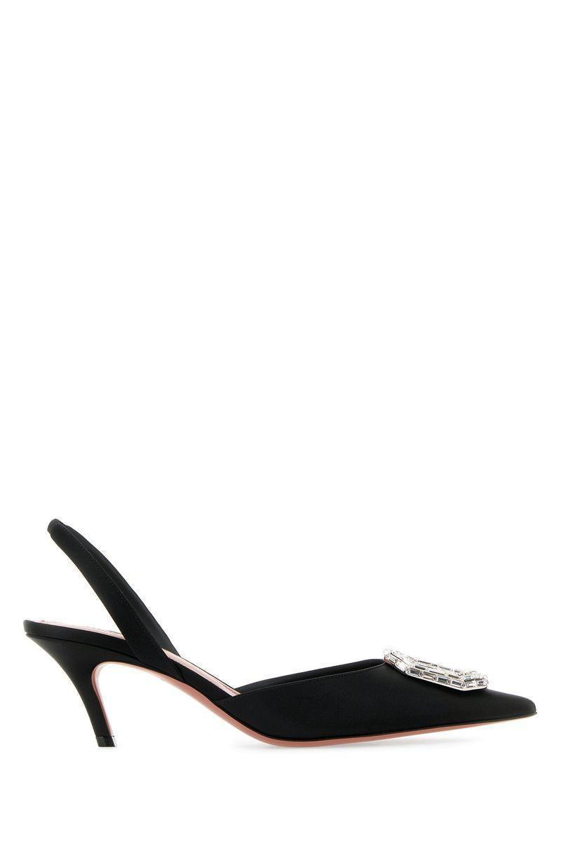 AMINA MUADDI Camelia Satin Slingback Pumps In Nero Product Image