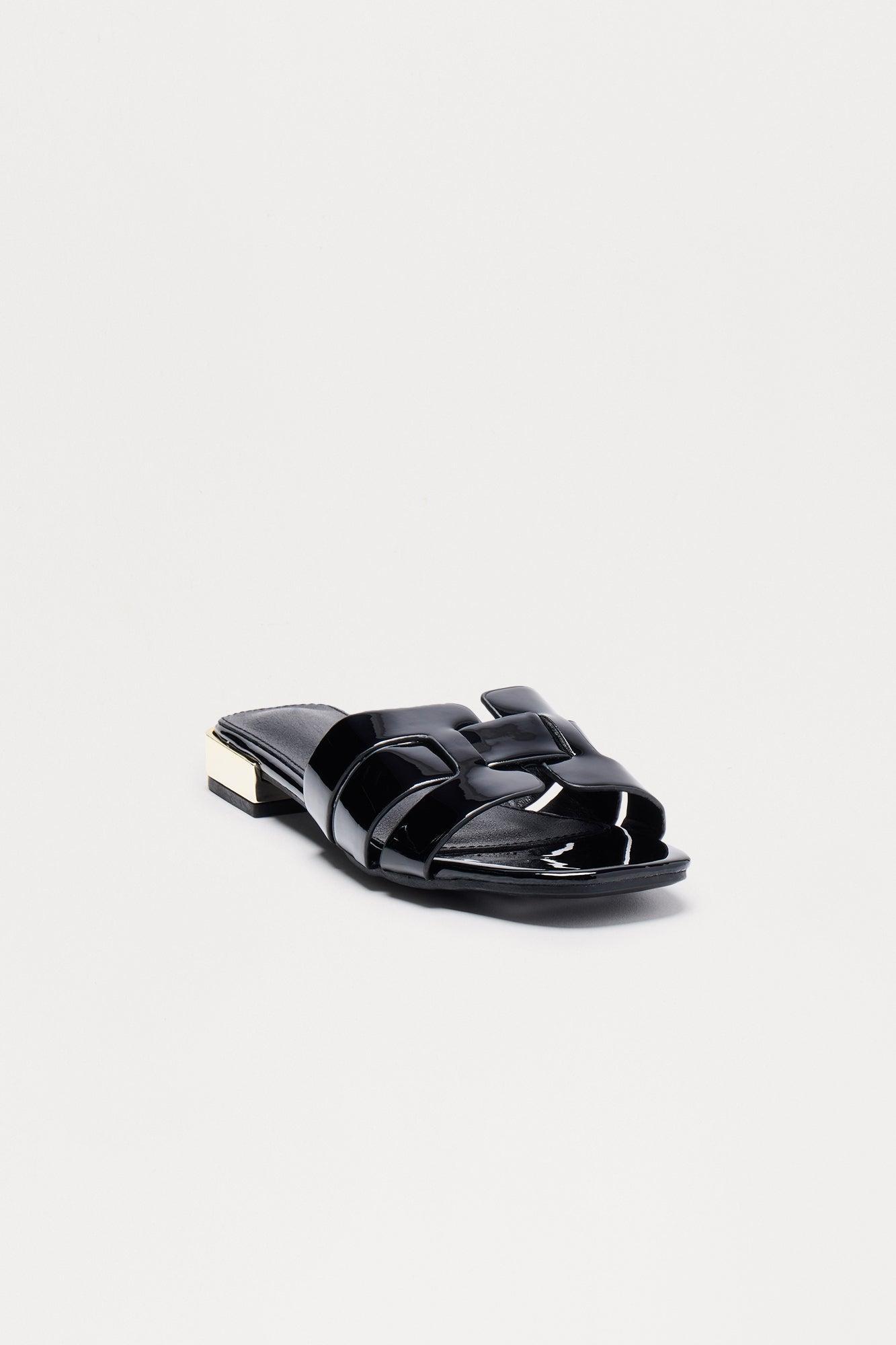 Ways Faux Patent Sandals - Black Product Image