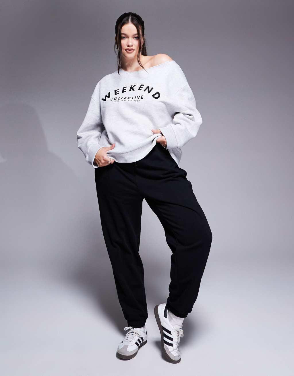 Weekend Collective Curve relaxed off shoulder sweatshirt in ice heather Product Image