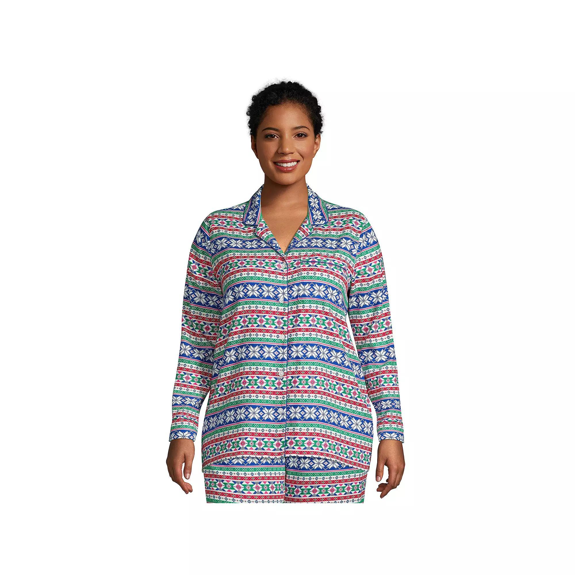 Plus Size Lands' End Long Sleeve Flannel Pajama Top, Women's, Size: 1XL, Heritage Red Plaid Product Image