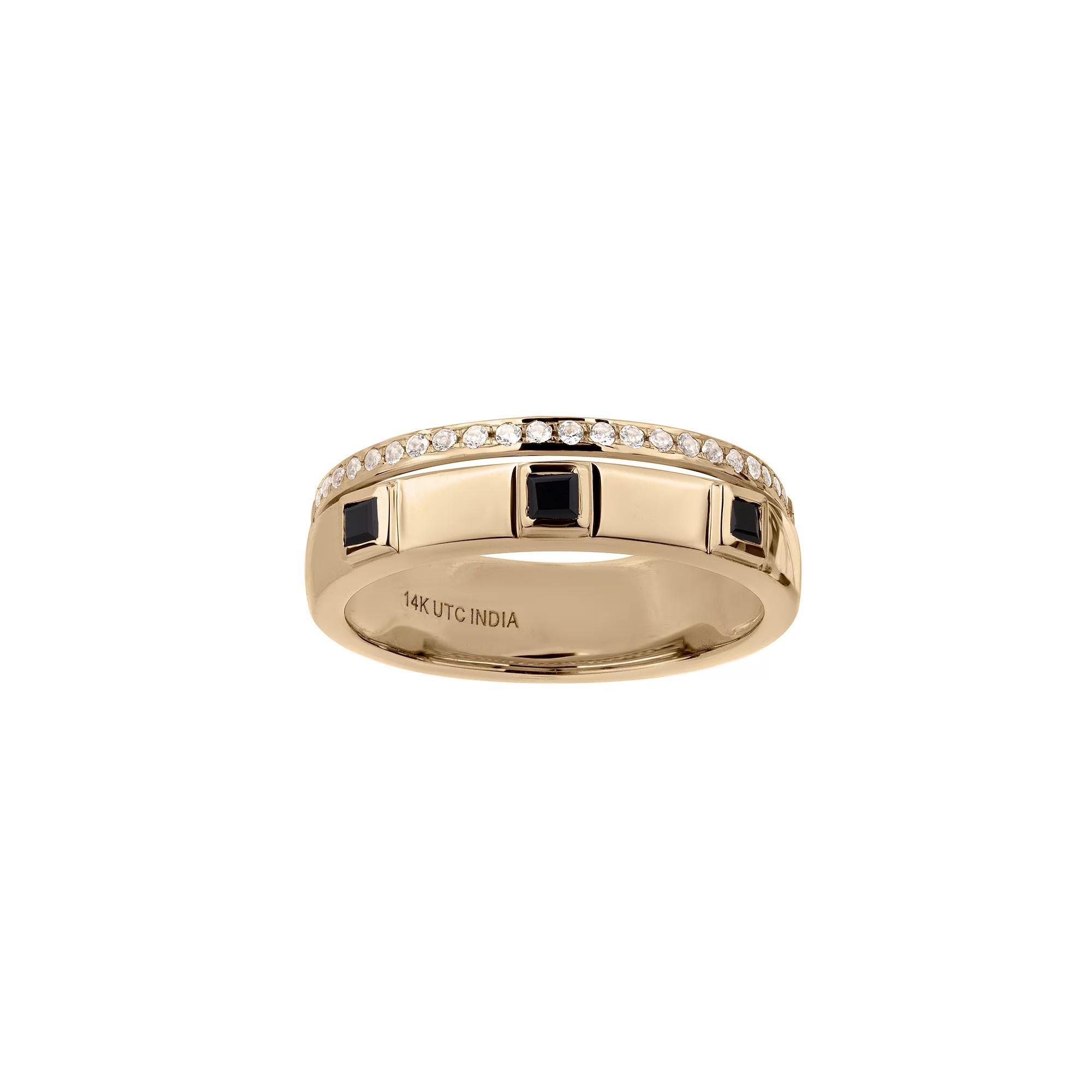 Gemistry 14k Gold Black Onyx & White Topaz Band Ring, Women's, Size: 7 Product Image