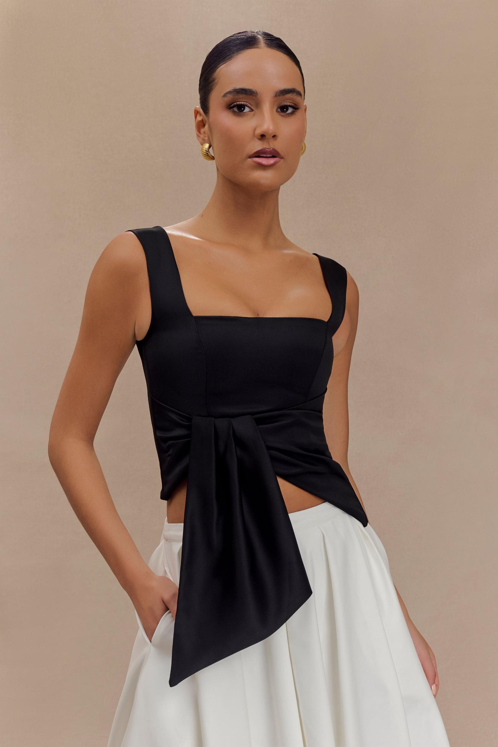 Bryony Satin Structured Sleeveless Top - Black Product Image